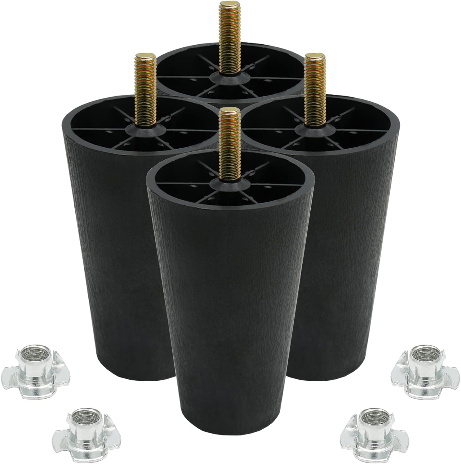 Murtenze 4Pcs 5 inch Sofa Legs, Round Tapered Plastic Couch Legs Replacement Furniture Legs with M10 Hanger Bolts for Chair Sofa Dresser Cabinet Loveseats Ottoman Bed