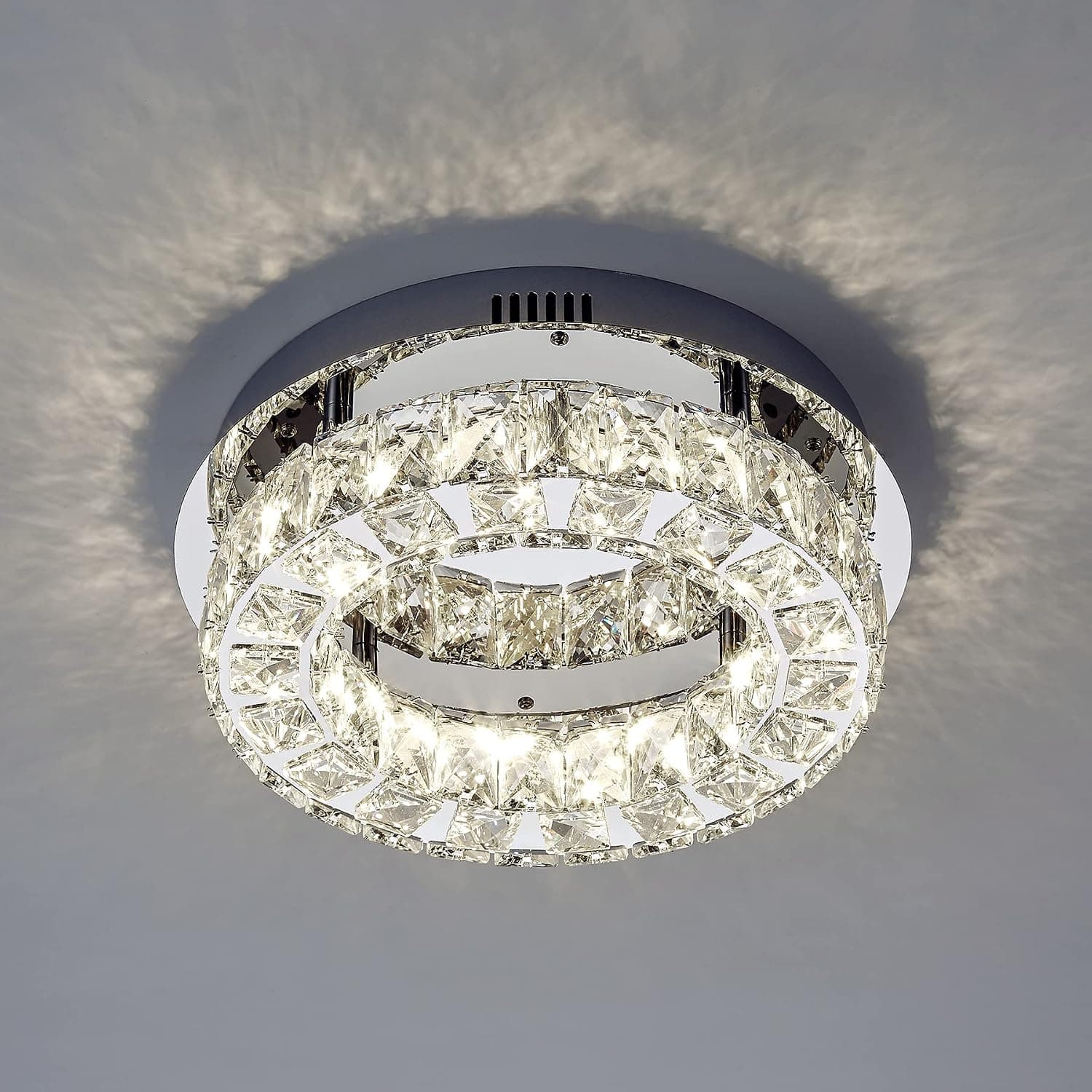WOSHITU Mini Crystal Chandeliers for bedrooms Lighting 24W Dimmable LED Ceiling Light Fixture,12" mid Century Modern Flush Mount Ceiling Light for Kitchen Hallway Bathroom Indoor 4000K,ETL Listed