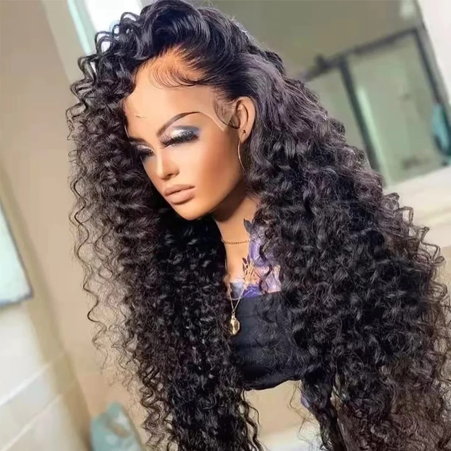 SUNTU Hair Water Wave Lace Front Wigs Human Hair 180% Density Pre Plucked with Baby Hair 13x4 HD Transparent Water Deep Curly Human Hair Lace Front Wigs For Black Women (16inch)
