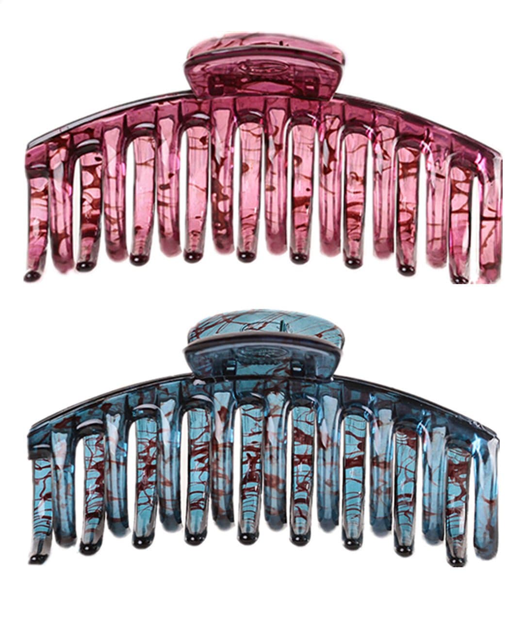 Prettyou Hair Clips 4.3 Inches Large Plastic Resin Hair Accessories Clip for Women, Pack of 2. (Red-Blue)