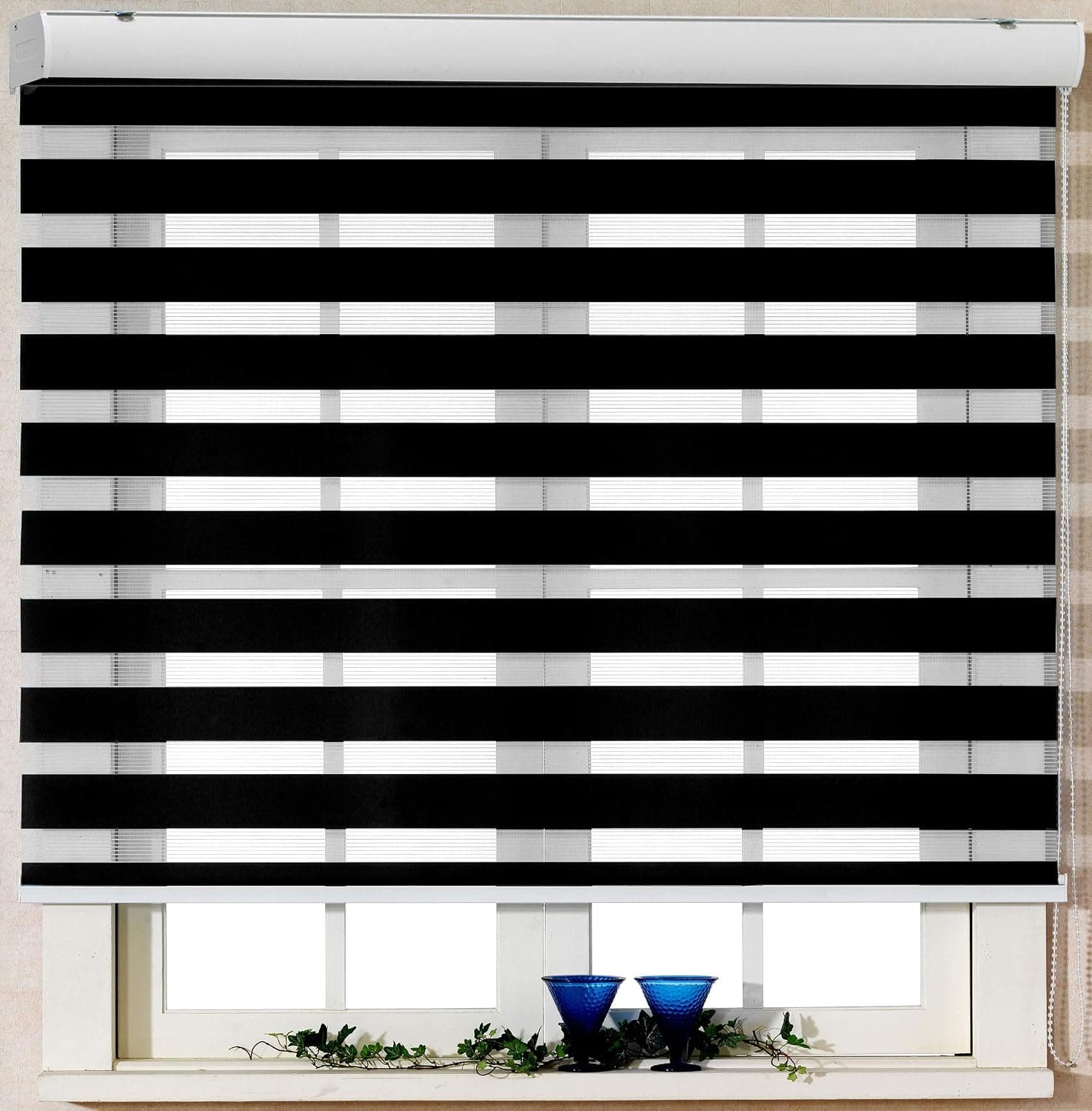 Custom Cut to Size, [Foiresoft Basic, Black, W 47 x H 47 inch] Zebra Roller Blinds, Dual Layer Shades, Sheer or Privacy Light Control, Day and Night Window Drapes, 10 to 110 inch Wide