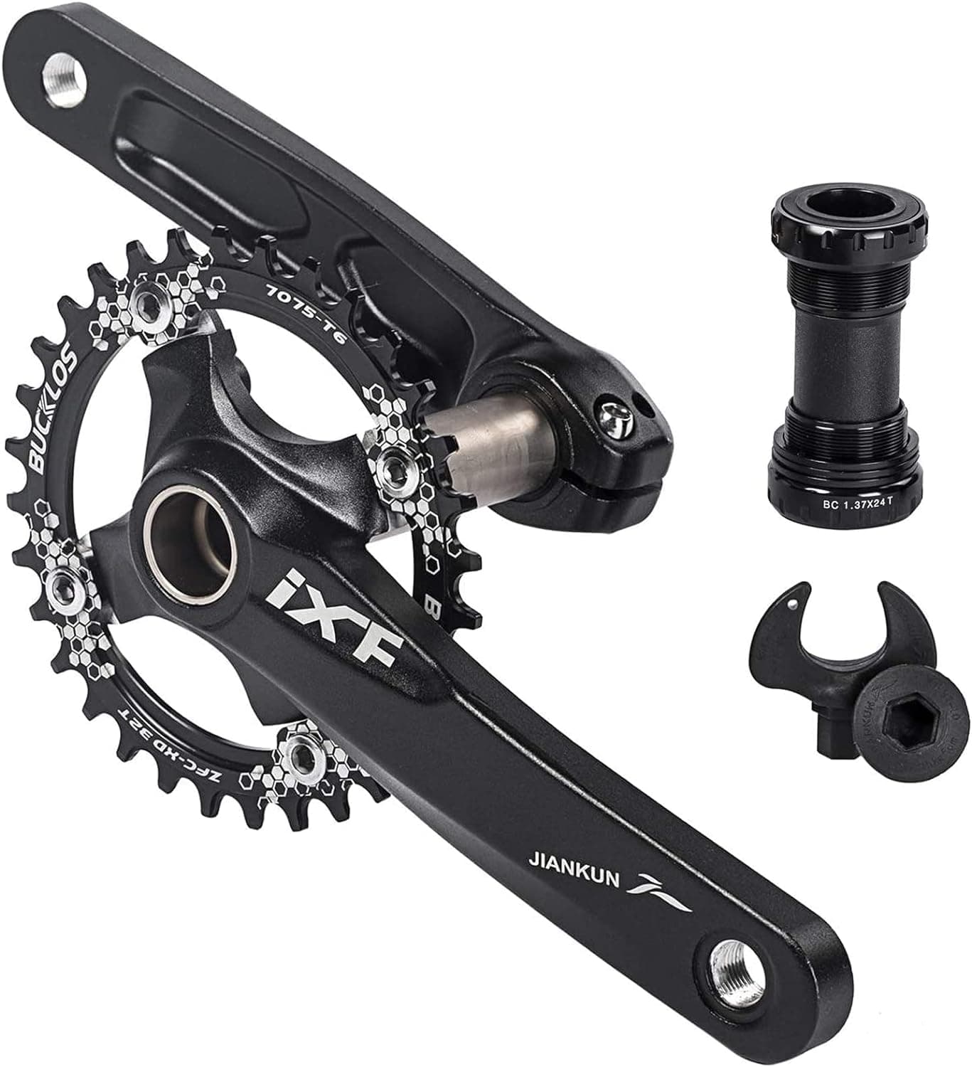 BUCKLOS 104 BCD 32T 34T 36T 38T Mountain Bike 170mm Crankset, Aluminum Alloy MTB Crank Set Round Oval Narrow Wide Chainring Bottom Bracket Bolts, fit Shimano, FSA Gaint
