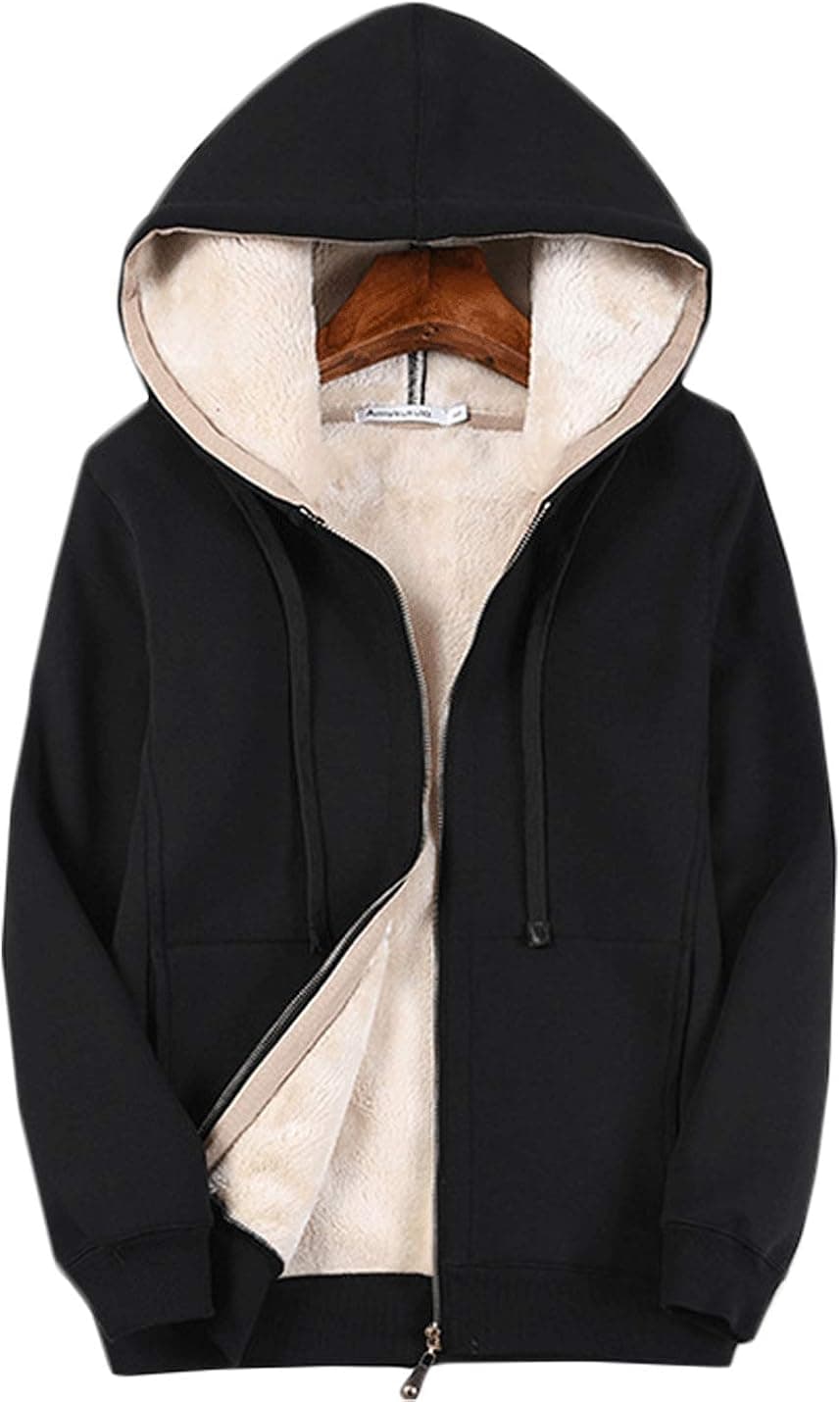 Hongsui Women's Casual Winter Warm Thick Sherpa Fleece Lined Zip Up Hooded Sweatshirt Jacket (Black, Medium)