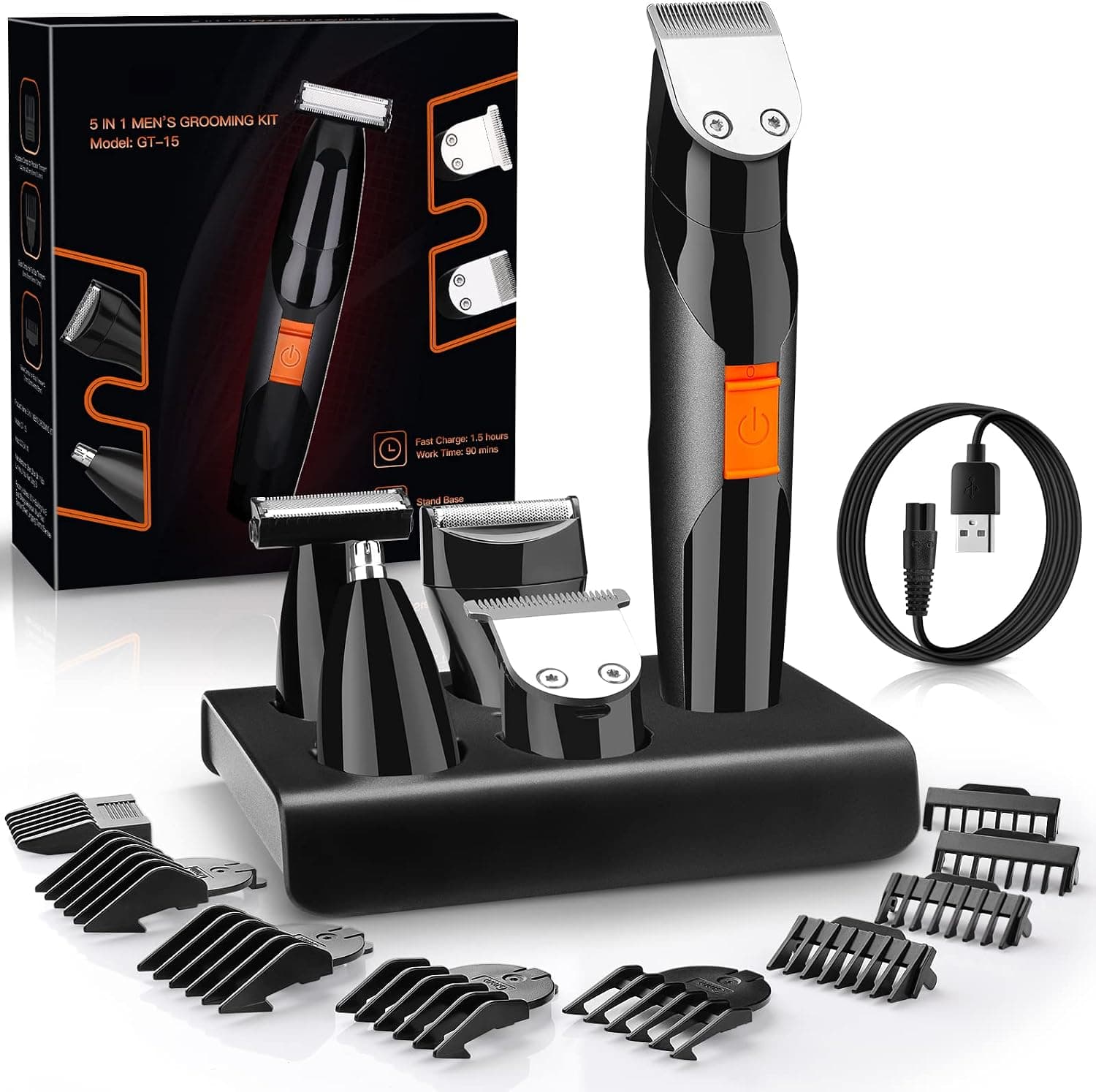 BEAULUSH Beard Trimmer for Men, Mens Beard Face Hair Trimmer Cordless Washable Facial Nose Mustache Trimmer Groomer, Electric Razor for Men 5 in 1 Body Grooming Kit for Men USB Rechargeable
