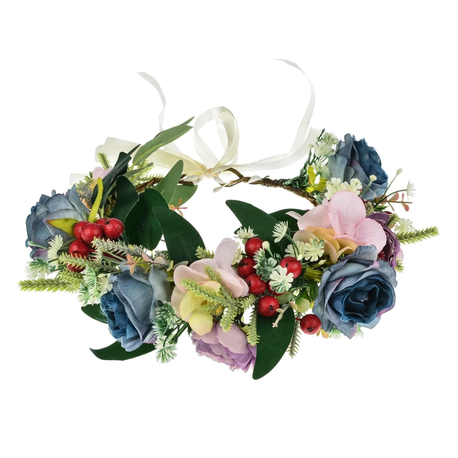 DreamLily Maternity Woodland Photo Shoot Peony Flower Crown Hair Wreath Wedding Headband BC44 (Style 9 Vintage Blue)