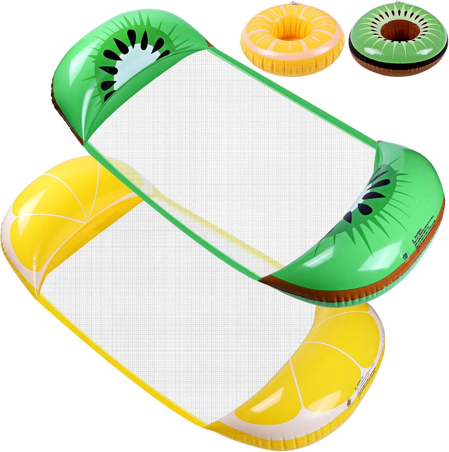 2 Pack Inflatable Pool Float Swimming Pool Float Hammock Water Hammock with Cup Holders, Fruit Theme Portable Pool Lounger Chair for Adults Pool Toys Accessories Chairs in Summer