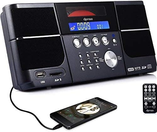 DPNAO Portable Cd Player with FM Radio Clock Alarm USB SD Aux Boombox Wall Mountable for Home