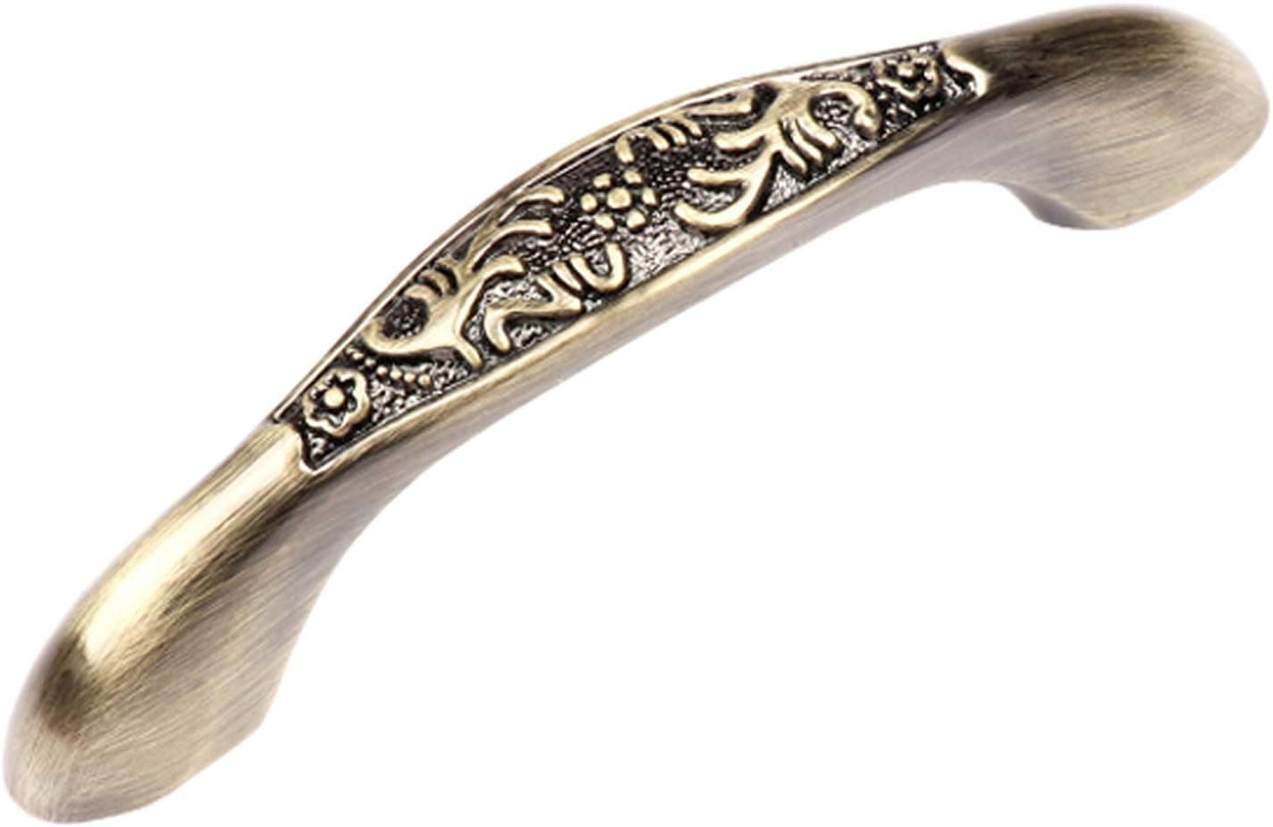 3 Pack - Oil Rubbed Bronze Cabinet Hardware Handle Pull Traditional Pastoral Carved Dresser Wardrobe Pull - 2-1/2" (64mm) Hole Centers, Bronze