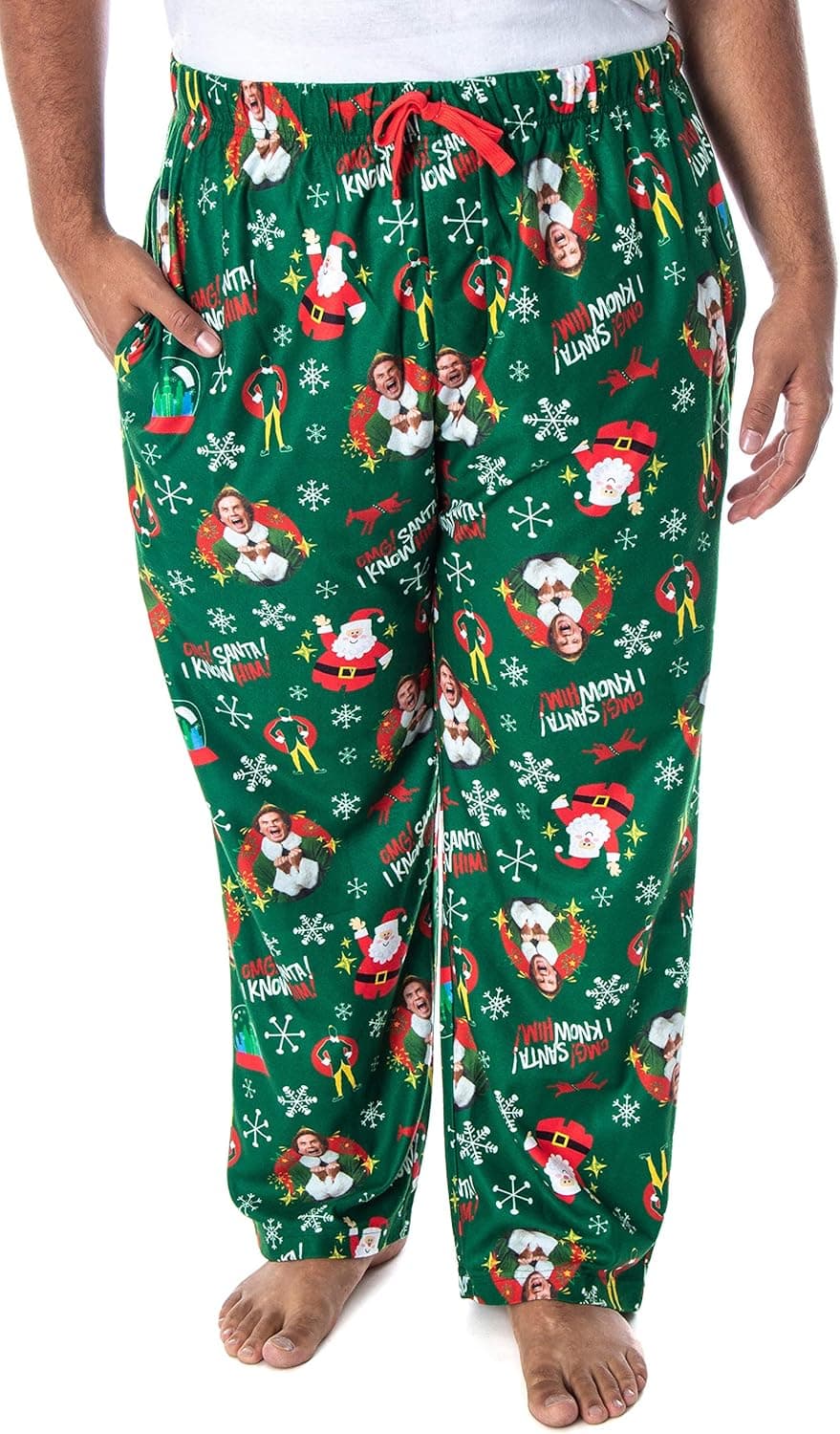 INTIMO Elf The Movie Men's Buddy OMG! Santa I Know Him! Allover Print Holiday Christmas Pajama Pants