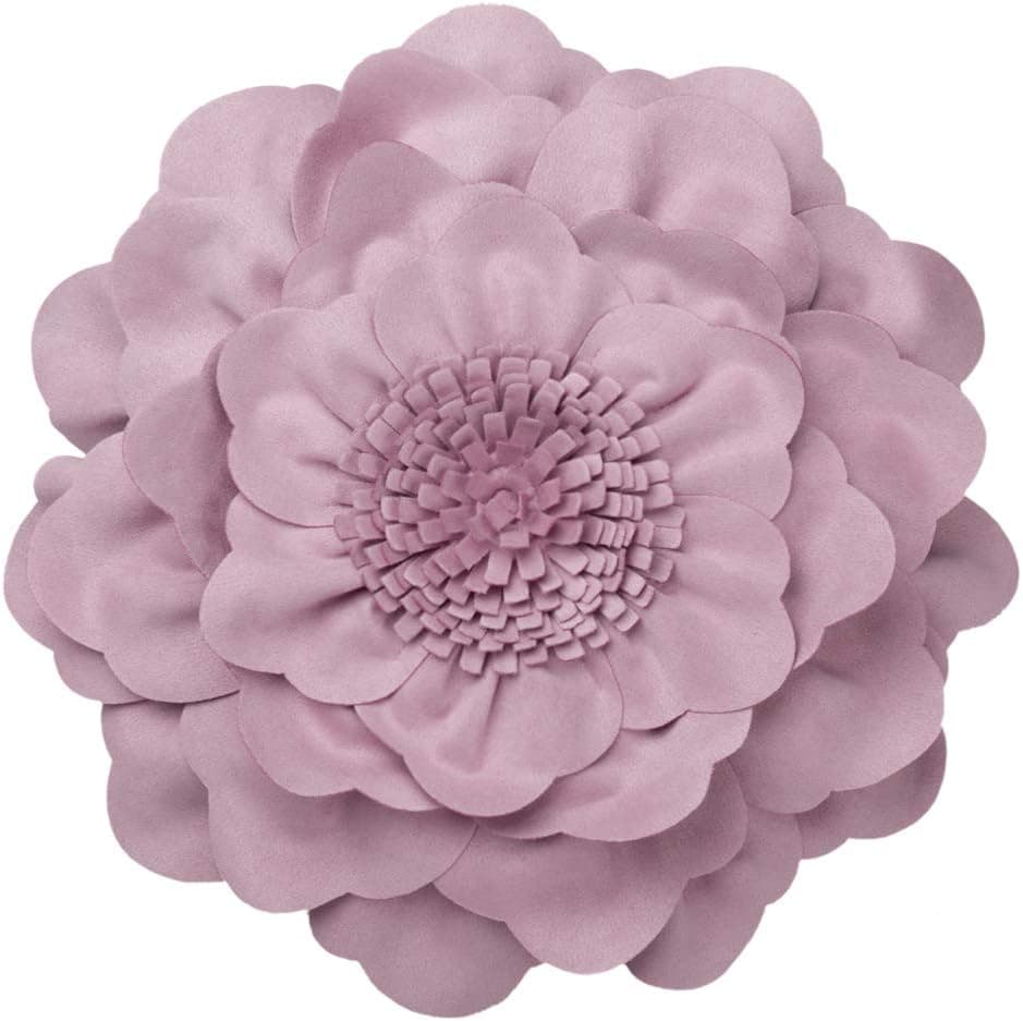 JWH Handmade 3D Flower Throw Pillow Cover Decorative Floral Accent Pillow Case Stereo Pillowcase Round Cushion Bedroom Bed Couch Home with Insert 14 Inch Lavender Pink