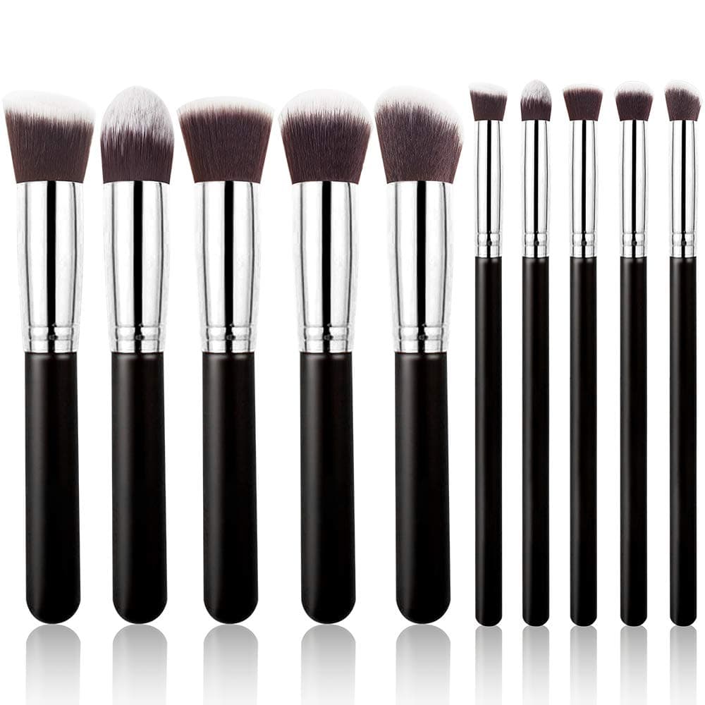 BUSKY Makeup Brushes Set 10 PCS Premium Wood Handle High Density Soft Nylon Bristles Kabuki Foundation Blush Eye Cosmetic Brush