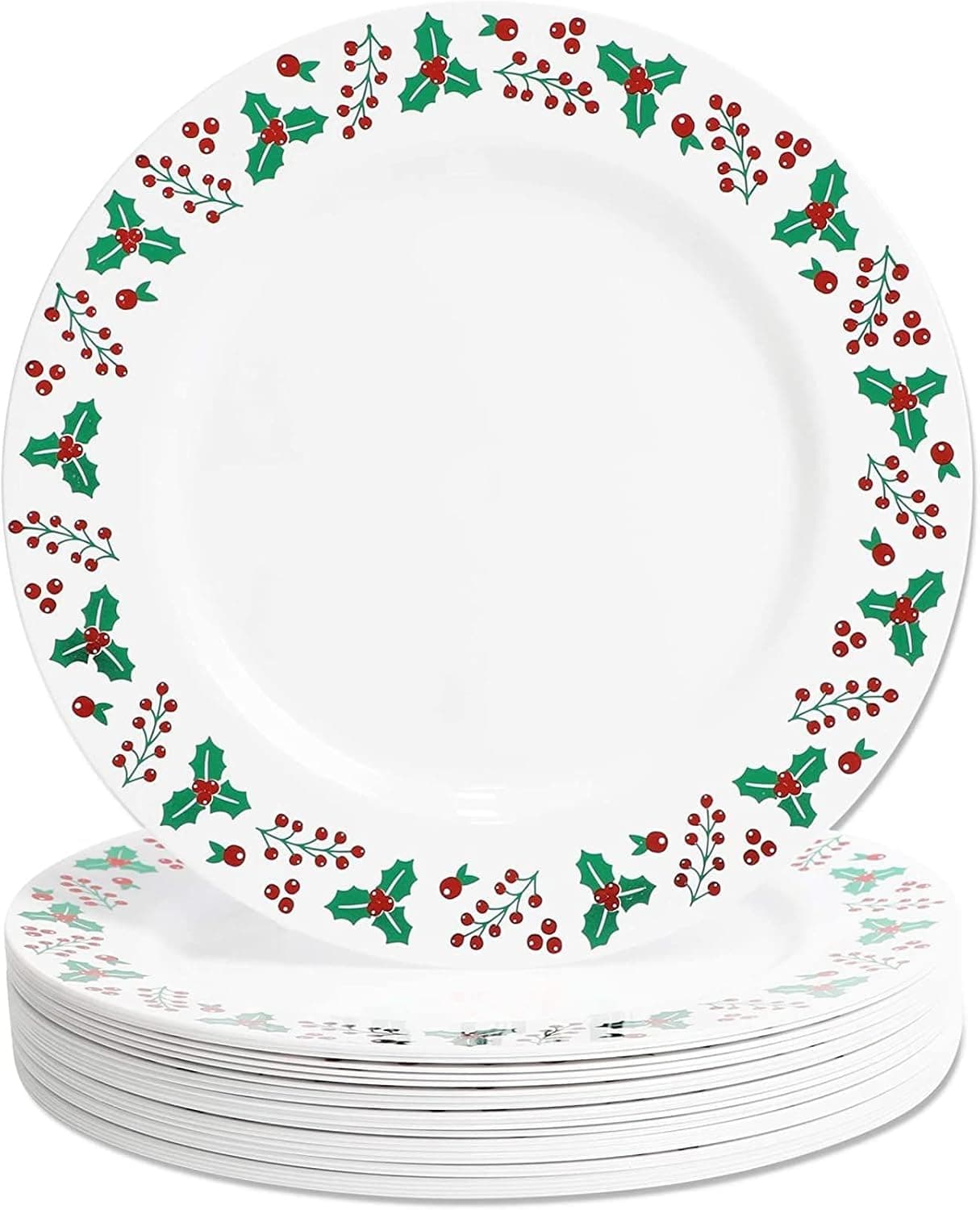 Juvale Plastic Plates with Foil Edge for Christmas, Reusable Plate (10.25 In, 24 Pack)