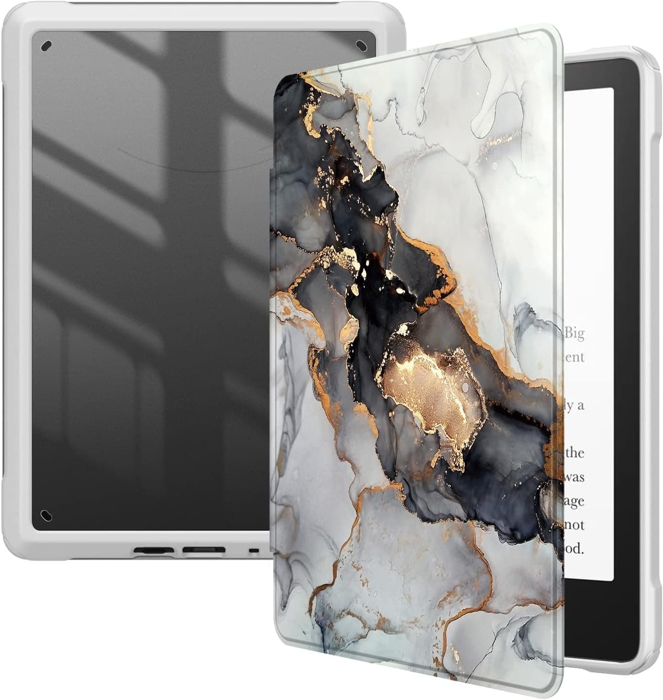 Fintie Hybrid Slim Case for 6.8" Kindle Paperwhite (11th Generation-2021) and Kindle Paperwhite Signature Edition - Shockproof Cover with Transparent Back Shell, Cloudy Marble