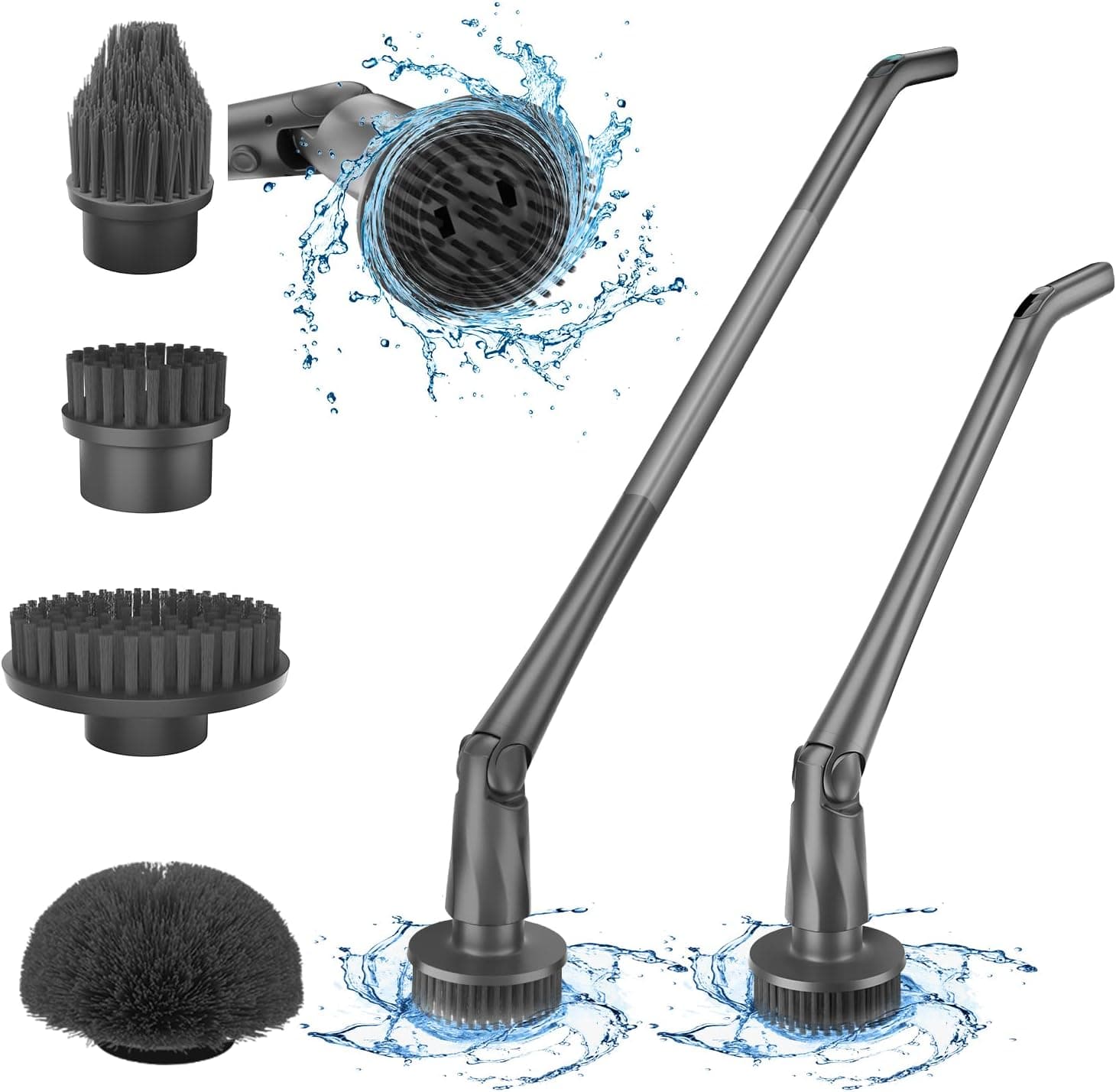 Electric Spin Scrubber for Bathroom,Power Shower Scrubber for Cleaning,150 Working Time,4 Replaceable Brush Head,Shower Cleaning Brush with Long Handle, Cleaning Supplies for Bathtub (Frosted Black)