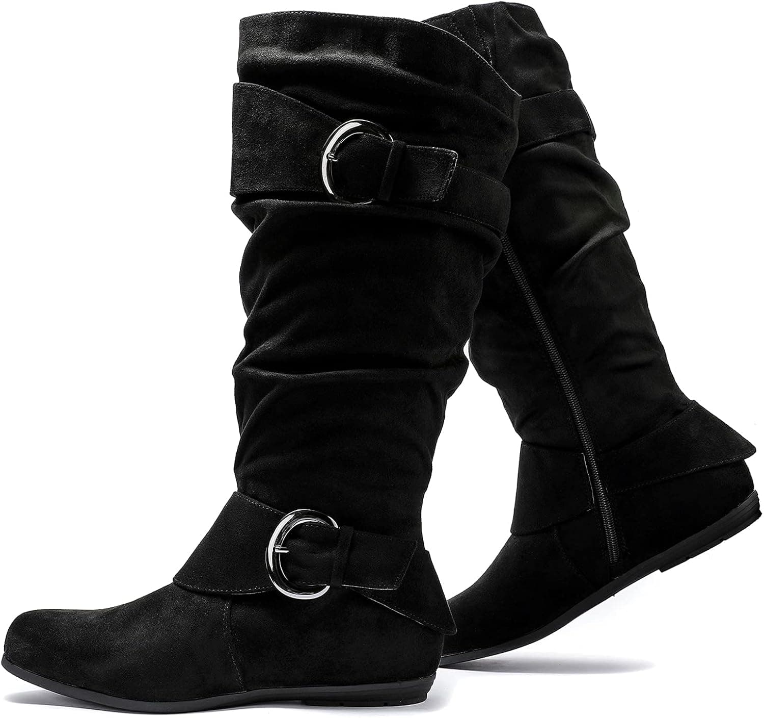 Luoika Women's Extra Wide Calf Slouchy Boots, Wide Width Mid Calf Flat Heel Boots for Women.