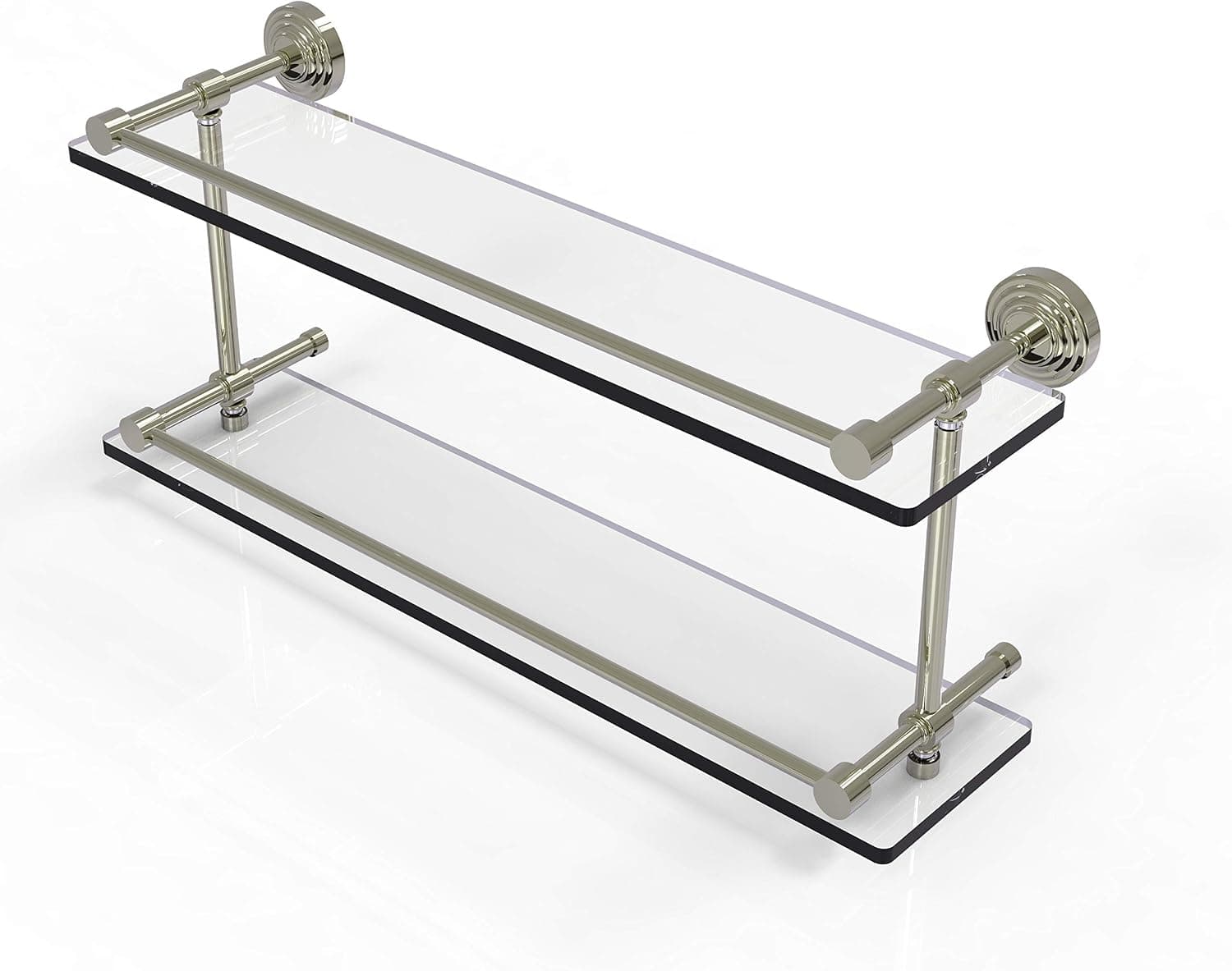 Allied Brass WP-2/22-GAL-PNI Wp 2 Gal Waverly Place Inch Double Gallery Rail Glass Shelf, 22 Inch, Polished Nickel