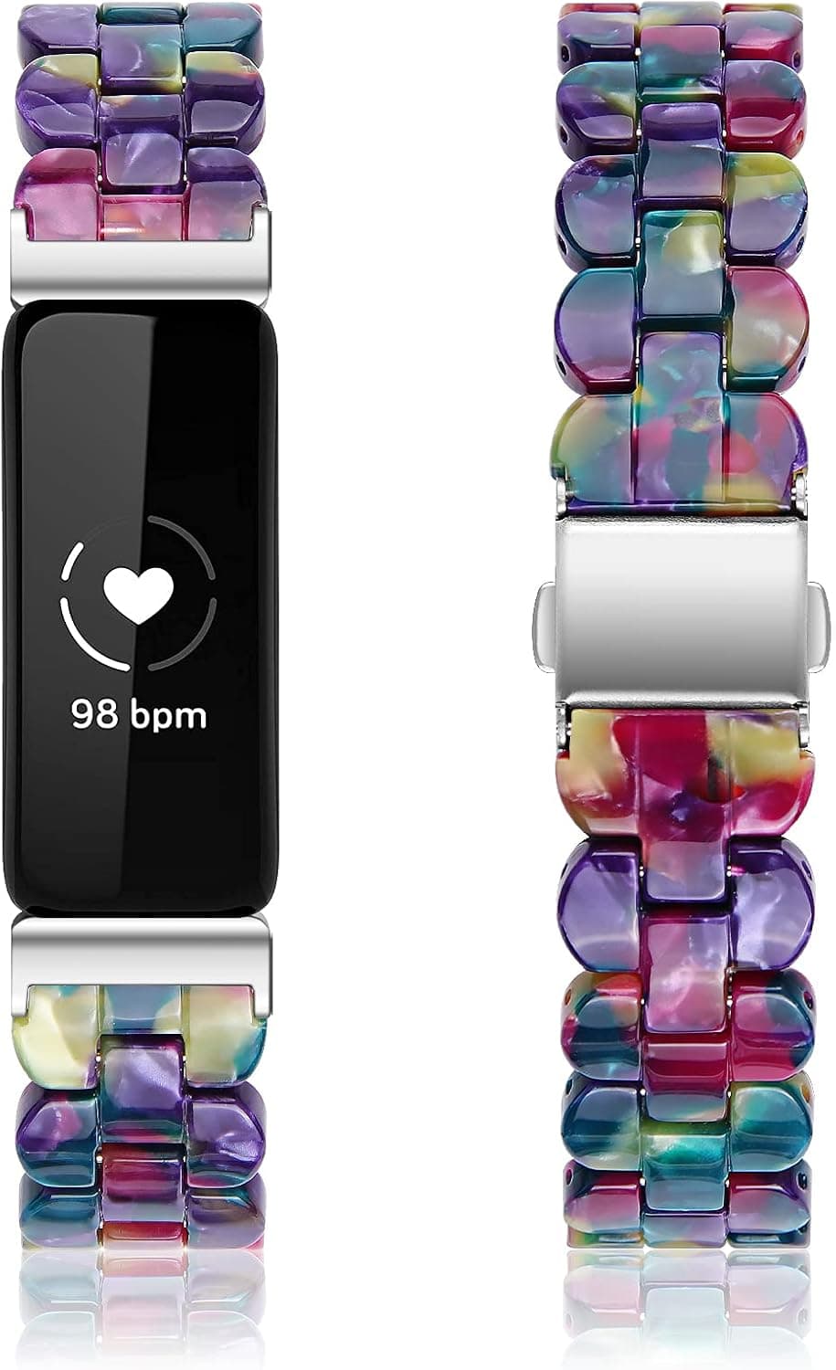 JOYOZY Inspire 2 Unique Oval Resin Bands Compatible with Fitbit Inspire/Inspire 2/Inspire Hr/Ace 2,Stylish Wristbands Relacement with Stainless Steel Buckle for Women Girls(Purple Green Flower)