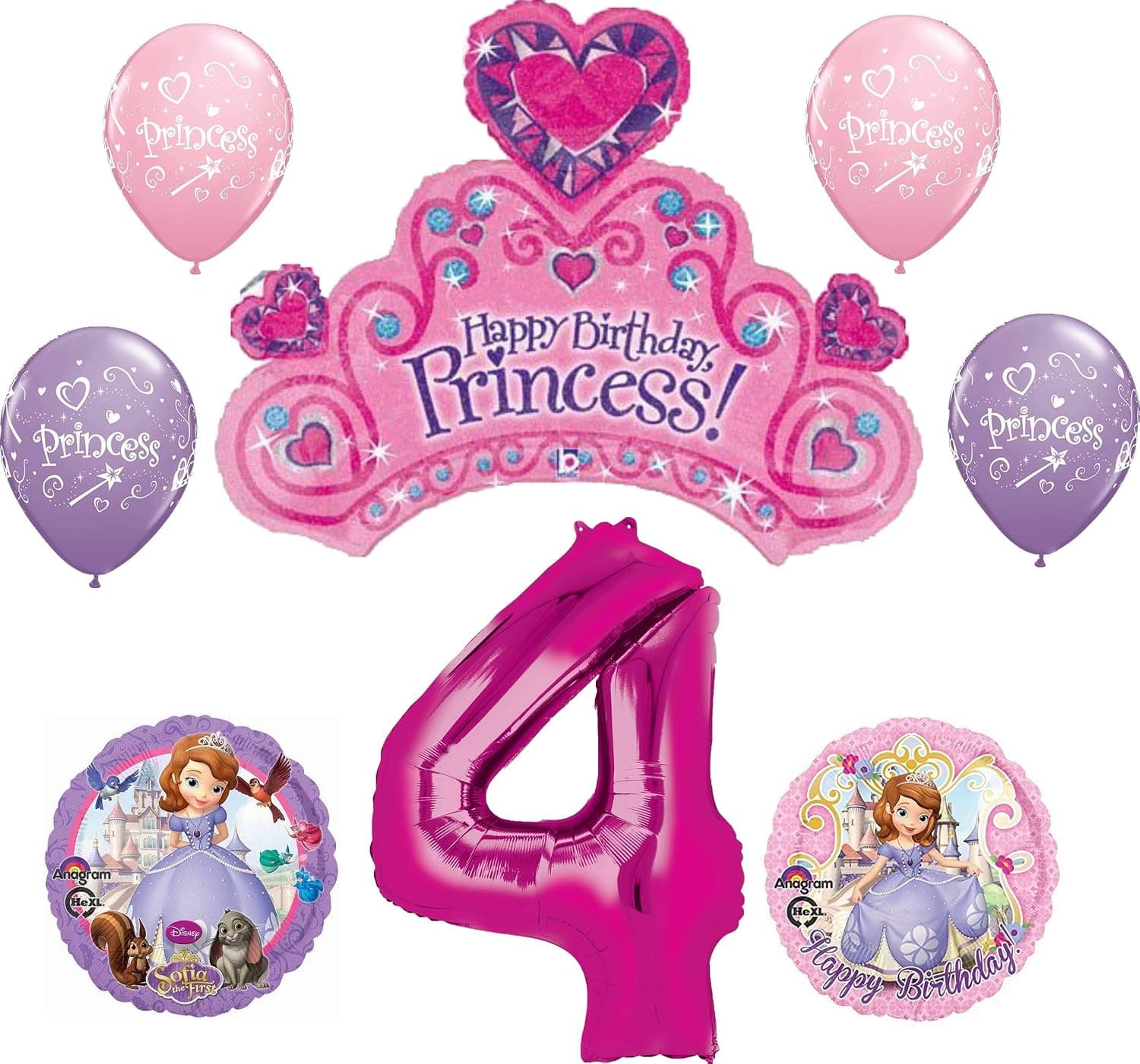 Disney's Sofia the First 4th Happy Birthday Party Balloons Decorations Supplies Bundle