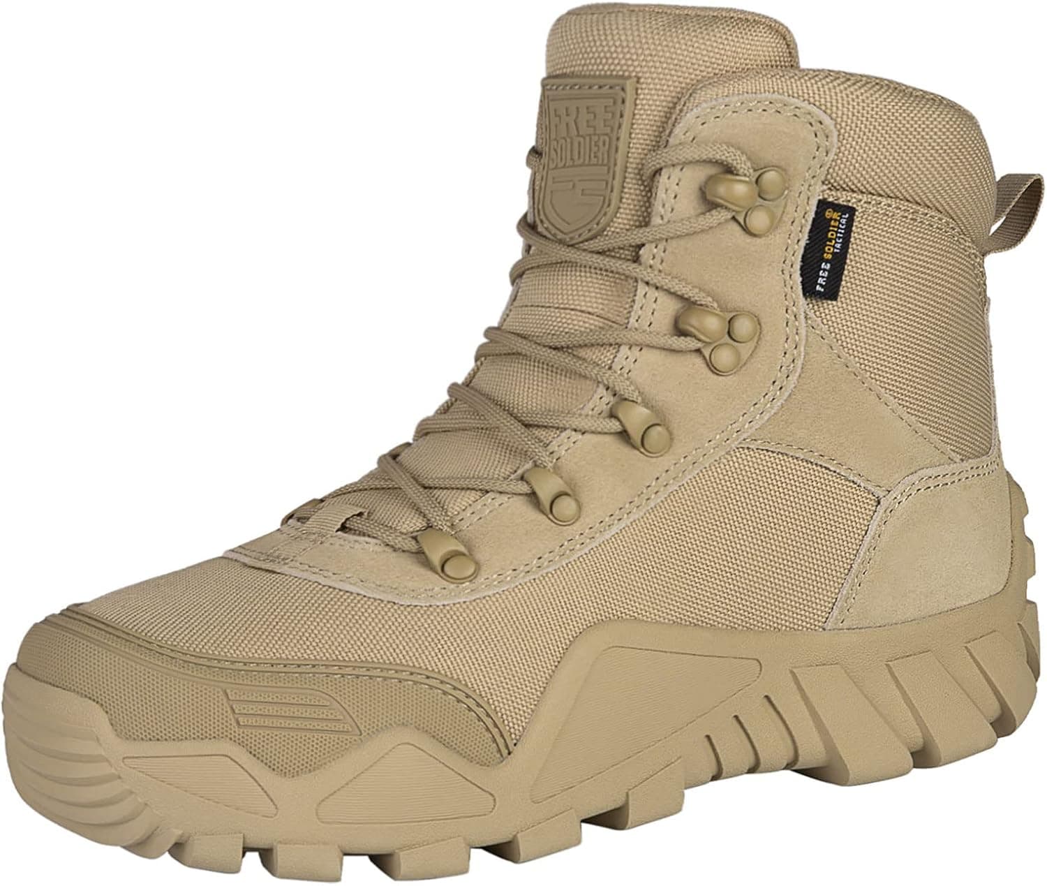 FREE SOLDIER Men's Waterproof Hiking Boots Tactical Work Boots Outdoor Lightweight Military Boots(Tan, US 12W)