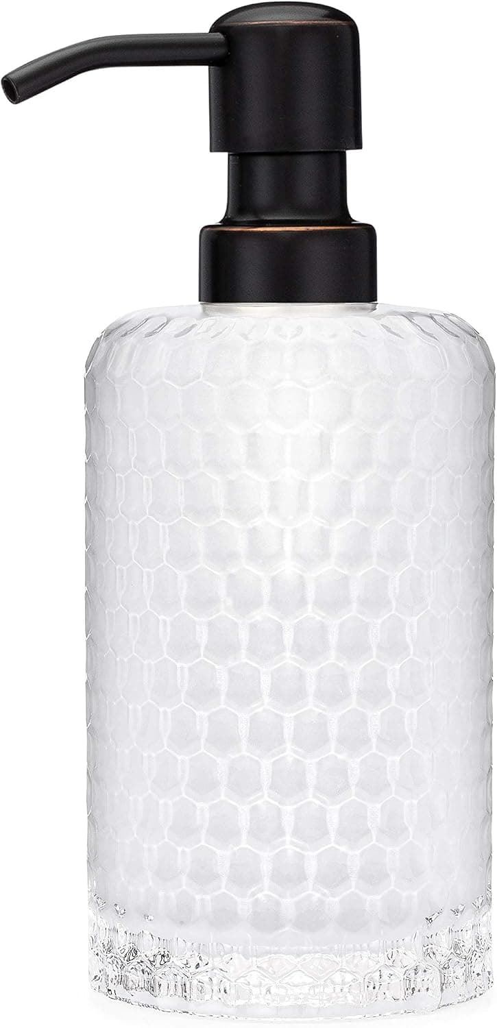 Rail19 Frosted Milk + Honey Glass Soap Dispenser | Vintage-Inspired Modern Refillable Soap & Lotion Pump Bottle for Bathroom Vanity Countertop and Kitchen, 12oz (Farmhouse Bronze)