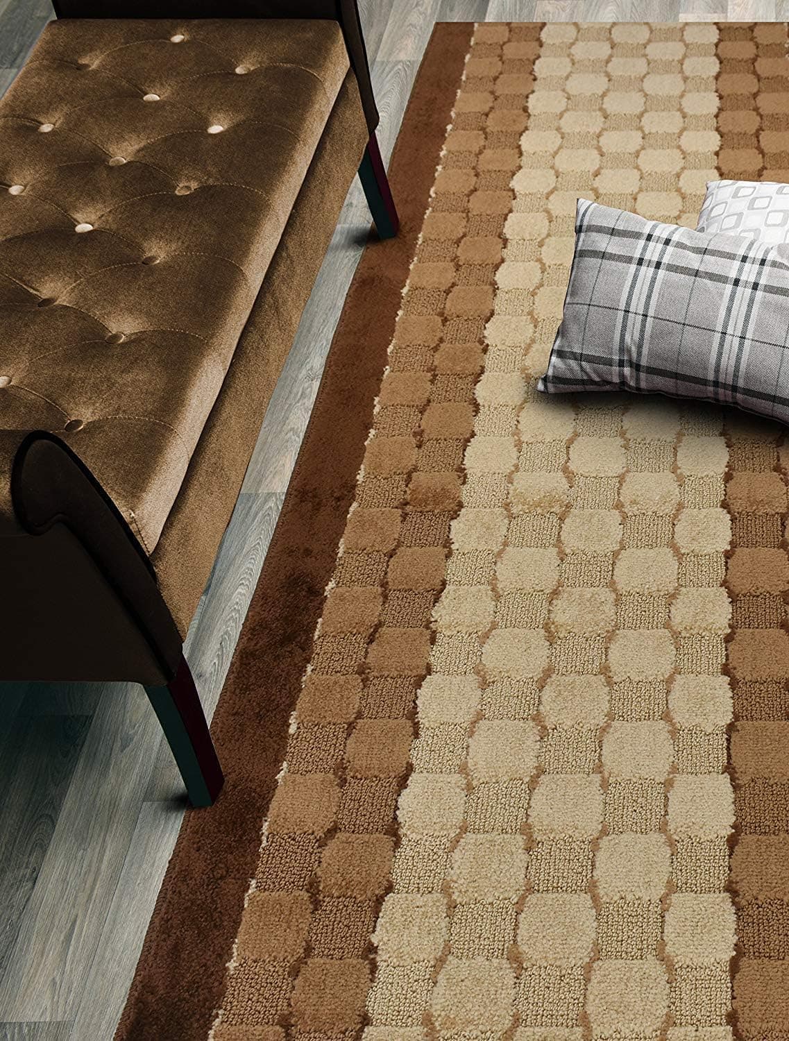 ORFA HOME Custom Cut Hallway Runner Rug, Slip Resistant, 31 Inch Wide X Your Choice of Length, Checkered Brown, 31 Inch X 12 feet