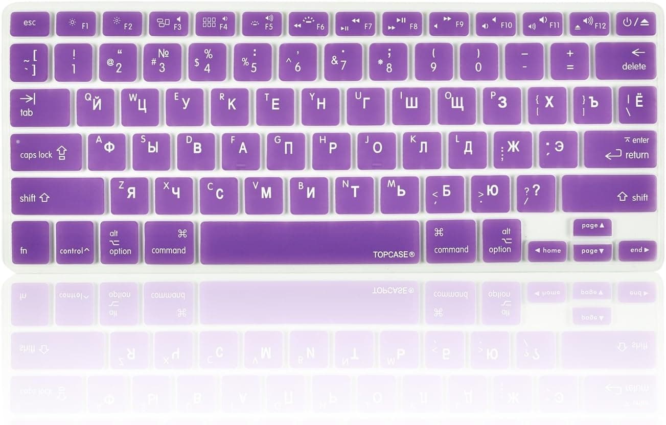TOP CASE - Russian/English Letter Keyboard Cover Skin Compatible with MacBook 13" Unibody/Old Generation MacBook Pro 13" 15" 17" / MacBook Air 13" / Wireless Keyboard - Purple