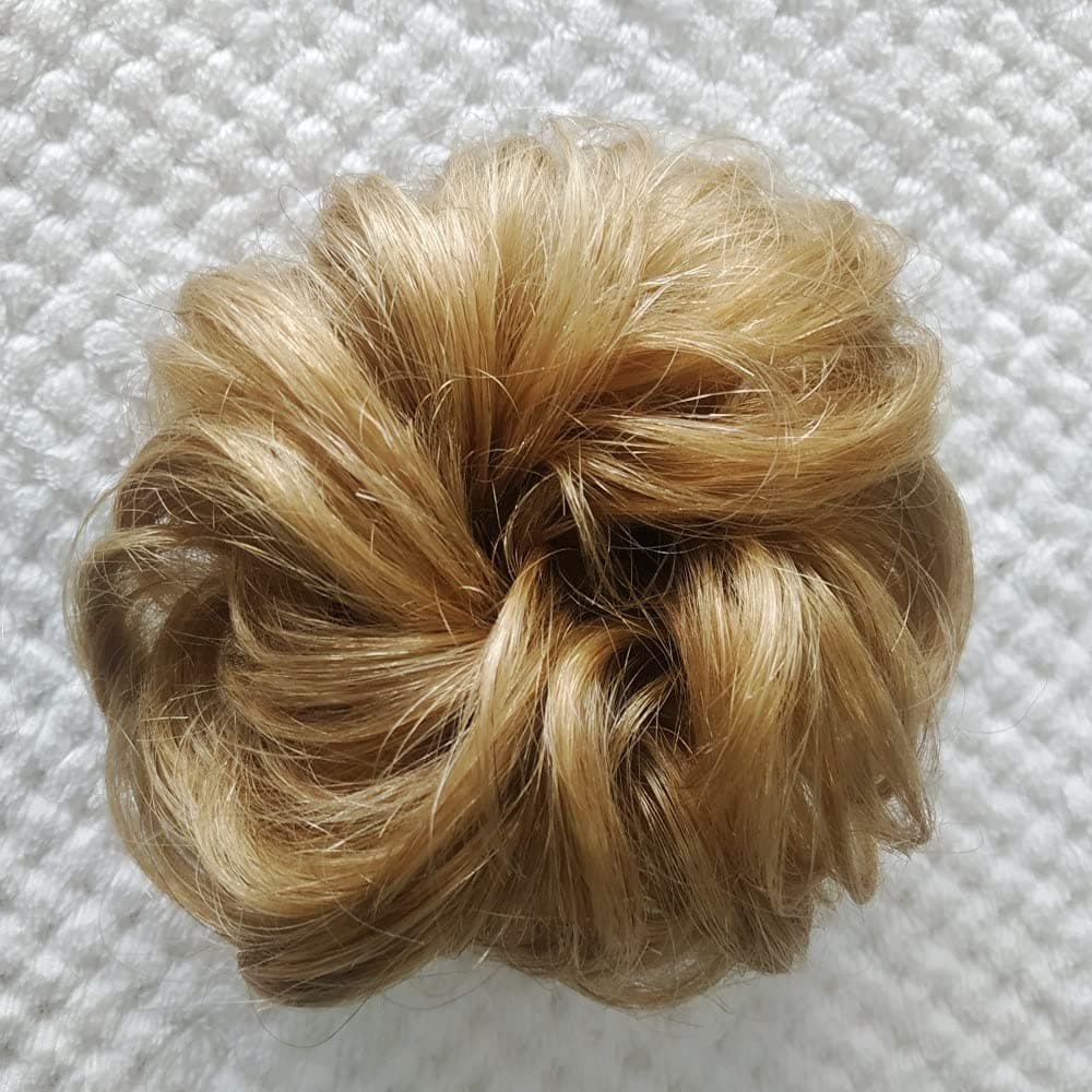 Kbeth Messy Bun Hair Piece Hair Buns 100% Really Bun Human Hair 2 PCS Messy Bun Scrunchy Wave Curly Chignon Hair Piece for Women Kids and Wedding Updo Donut Hair Clip Extension Ponytails (2 piece/pack, #27 Ginger Brown)