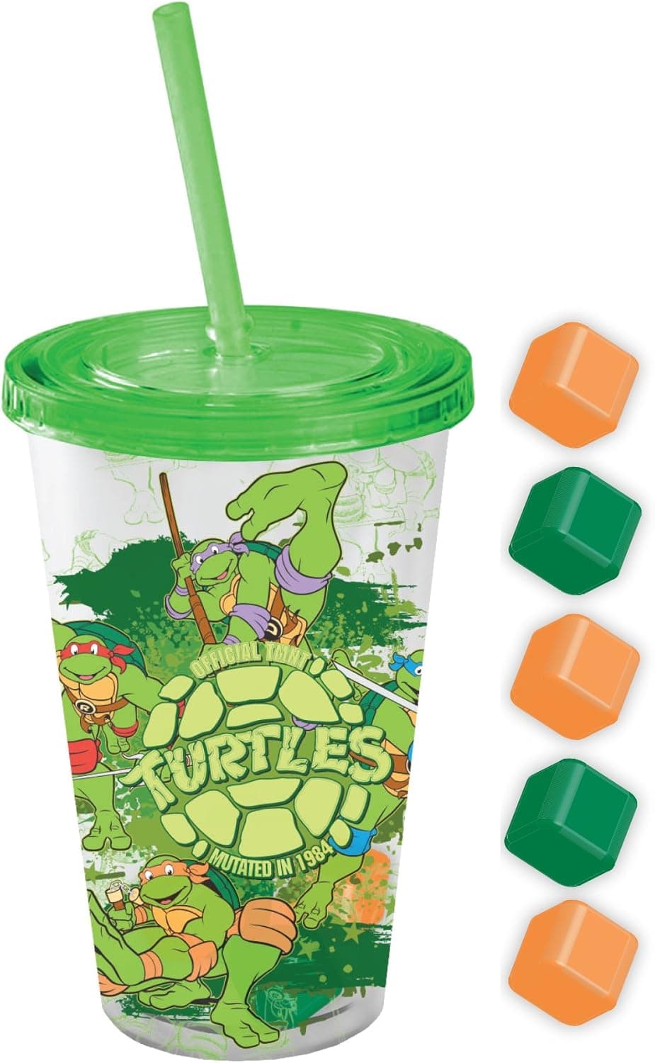 Silver Buffalo NT43087Q Nickelodeon TMNT Mutated 1984 Cold Cup with Square Ice Cubes Lid & Straw, 16 oz, Multicolor