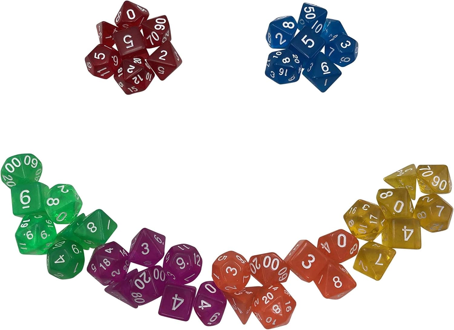 Rainbow Translucent 6 Sets of 7 RPG Dice with Bags by SkullSplitter Dice