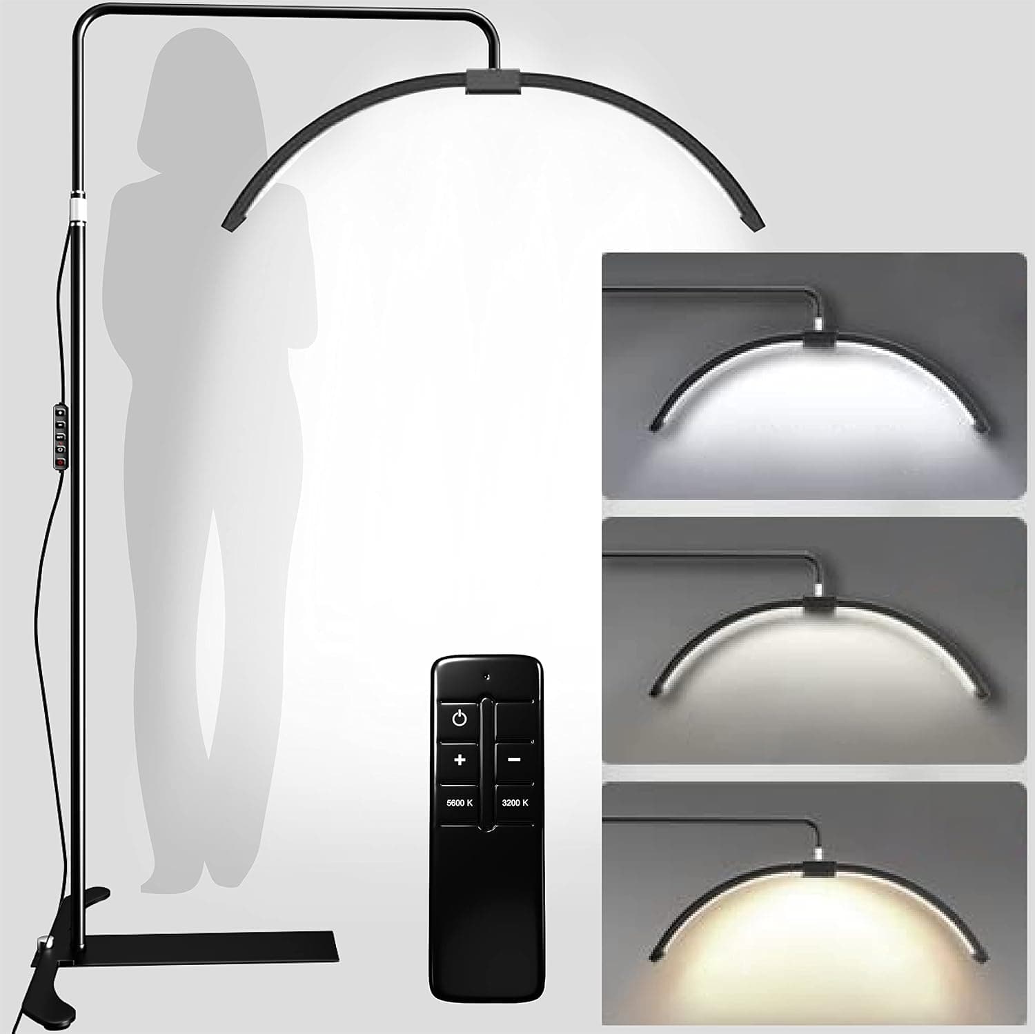 toyshi Eyelash LED Floor Light, Half Moon Lamp for Lash Extension, Lighting for Beauty, Skincare, Lashes, Eyebrows, Filming Content Creation (Black)