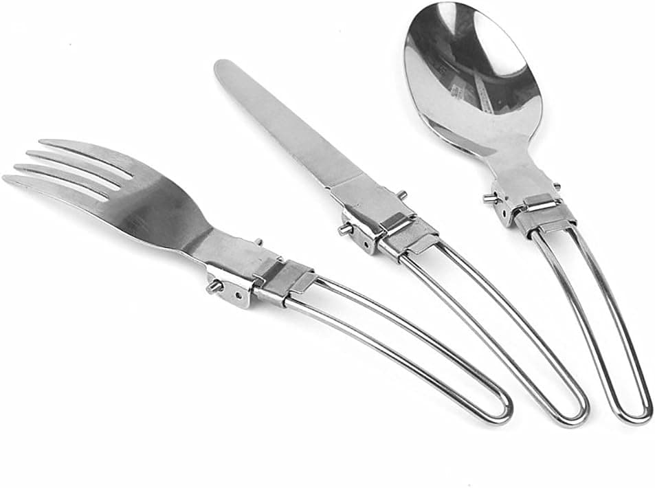 Cevinee trade; 3-in-1 Folding Camping Picnic Utensil Travel Cutlery Set with Stainless Steel Spoon Fork Knife