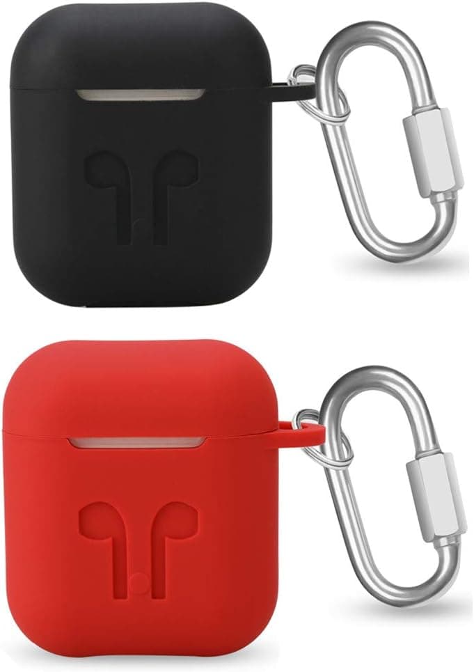 EYEKOP AirPods Case, [2 Pack] AirPods Protective Cover Skin with Lockable Carabiner (Black+Red)