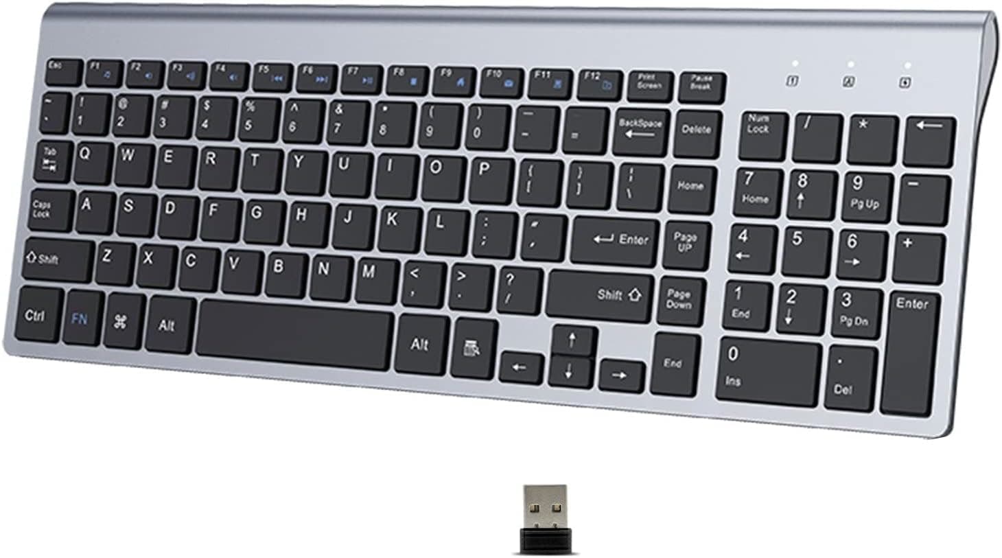 Wireless Keyboard,Full-Size USB Dual System Switching Double Ergonomic Whisper-Quiet Compatible with PC Desktop Computer macOS Windows -Grey Black