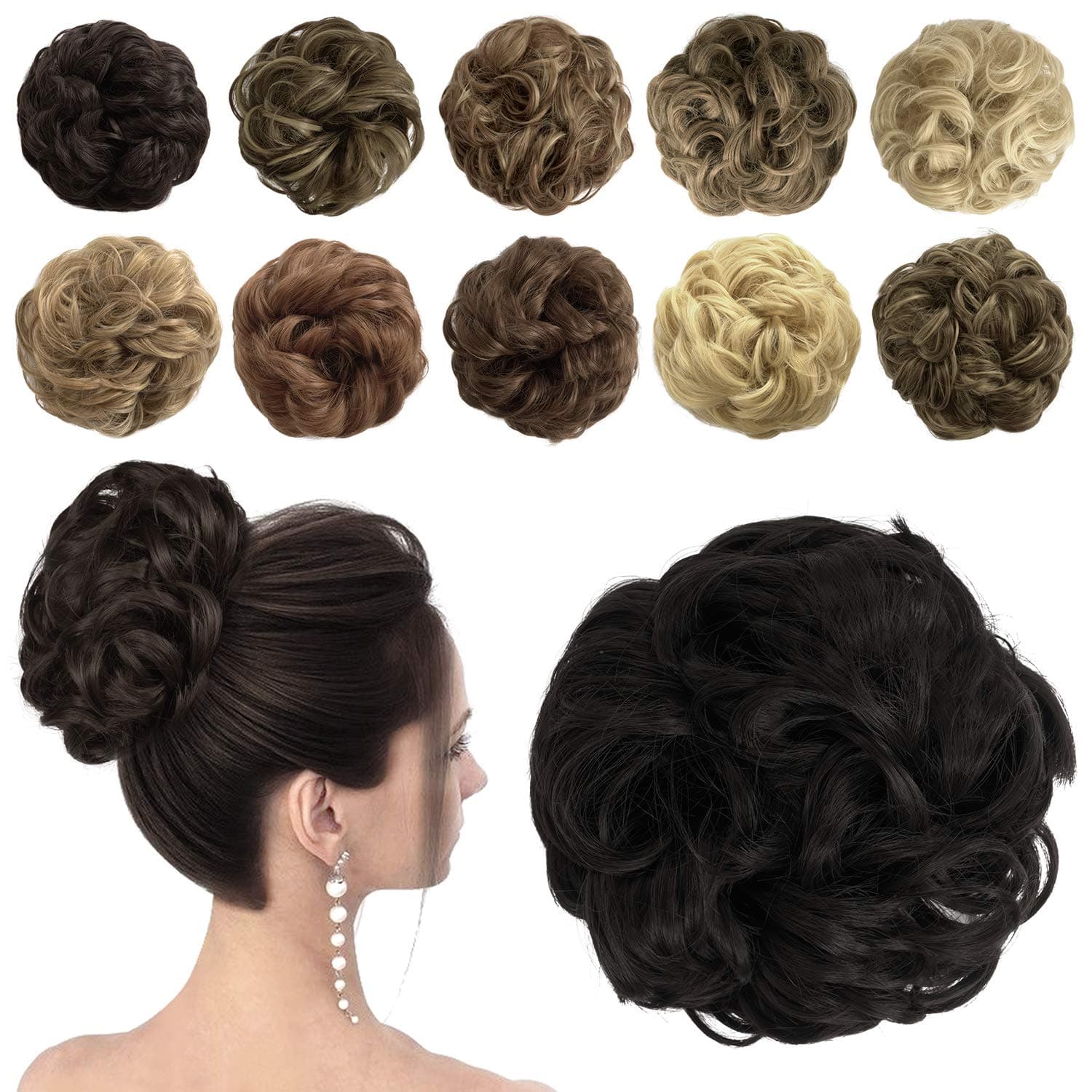 SOFEIYAN Messy Bun Hair Piece Plus Size Synthetic Curly Updo Hair Scrunchies Chignon Hairpiece Extensions for Women Girls, Natural Black