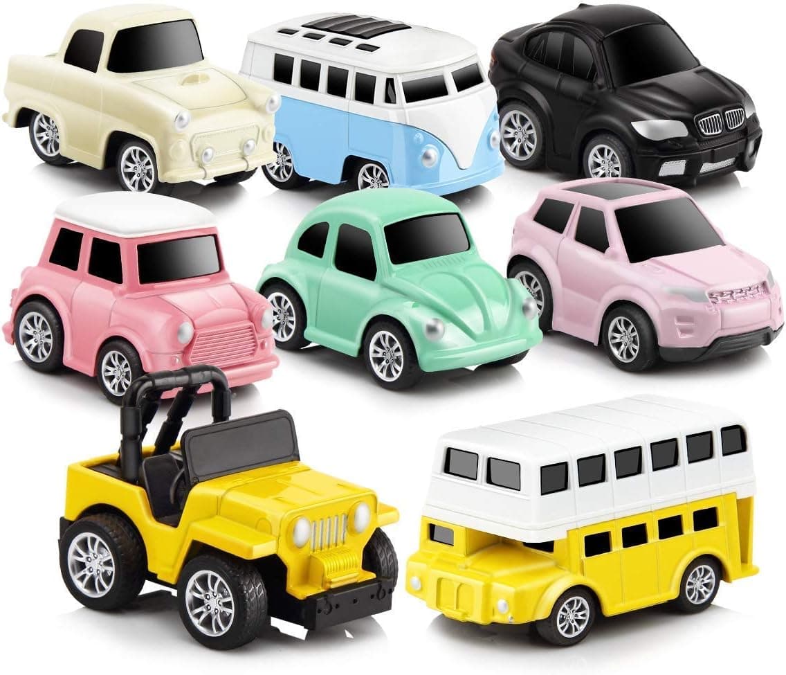 Pull Back Cars,8 Pack Mini Cars Set Alloy Micro Machines,Pull Back Vehicles Toy Cars for Toddlers Kids Boys Girls Gift。