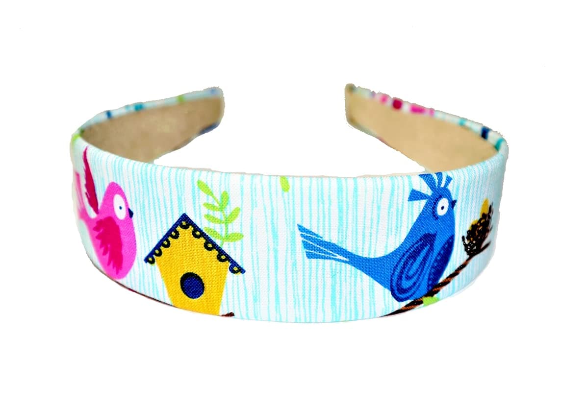 Gifts and Beads |Bird Dee Da in color Aqua,1 Headband, hair bands, gifts for women, headband for girls, wide headband, handmade in USA, wide hair band, birds printed cotton fabric,wrapped plastic base, fashion headbands and headwrap for girls, diademas para mujeres y ninas.
