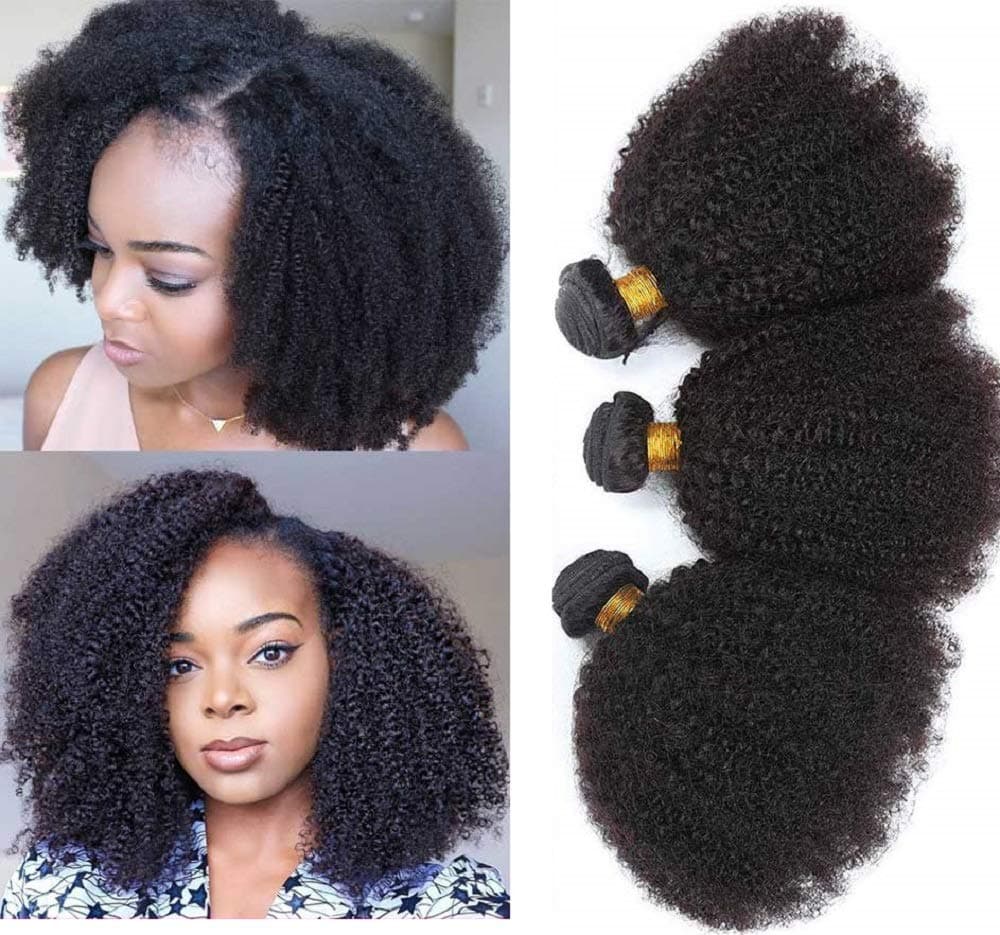 Mongolian Afro Kinky Curly Bundles Human Hair 4B 4C Afro Curly Weave Hair 3 Bundles (16 18 20 Inch) Kinky Curly Human Hair Bundles for Black Women Unprocessed Virgin Hair Weave Weft Natural Color
