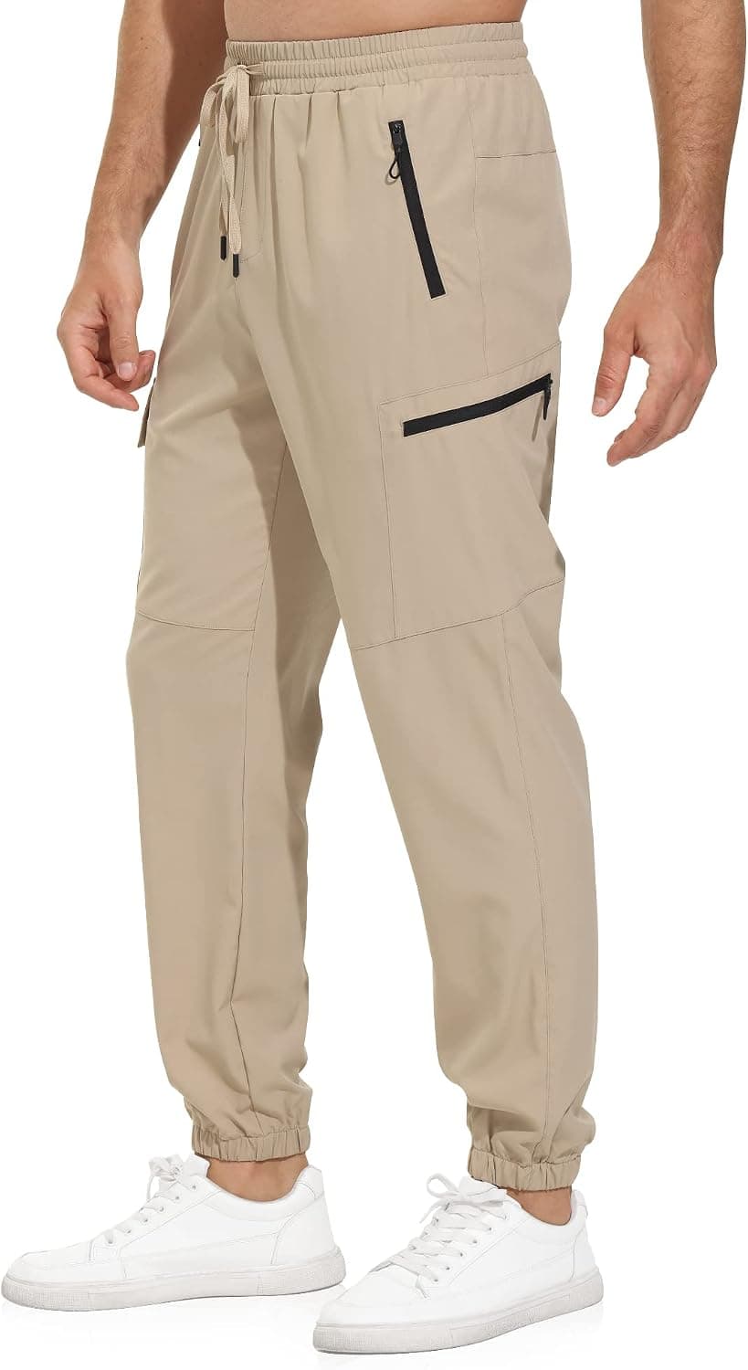 VAYAGER Men's Lightweight Joggers Quick Dry Hiking Cargo Pants Stretch Running Athletic Golf Pants with Zipper Pockets