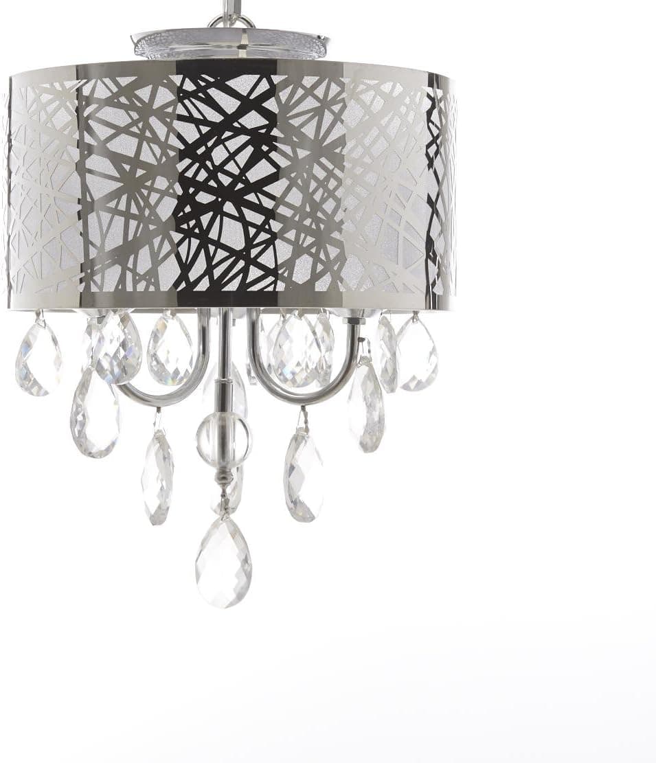 Diamond Life 3-Light Chrome Round Metal Shade Crystal Chandelier Pendant Hanging Ceiling Fixture