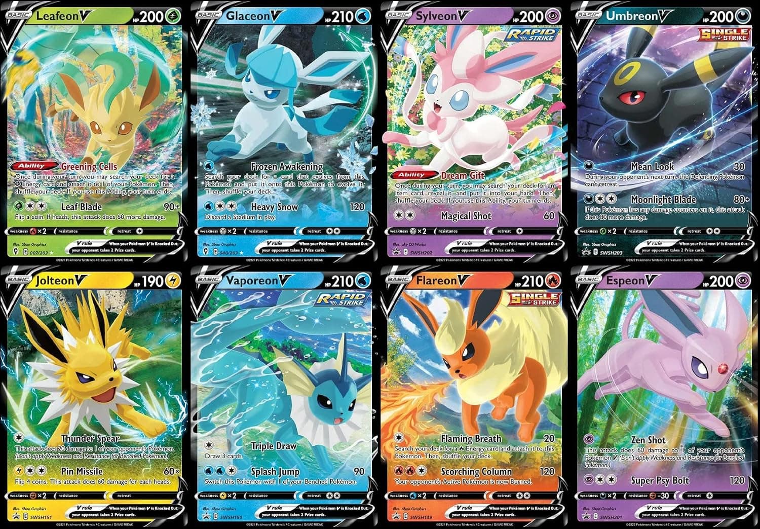 Umbreon - Pokemon V Ultra Rare 8 Card Lot - Jolteon - Flareon - Vaporeon - Espeon - Glaceon - Leafeon - Sylveon - Eeveelutions