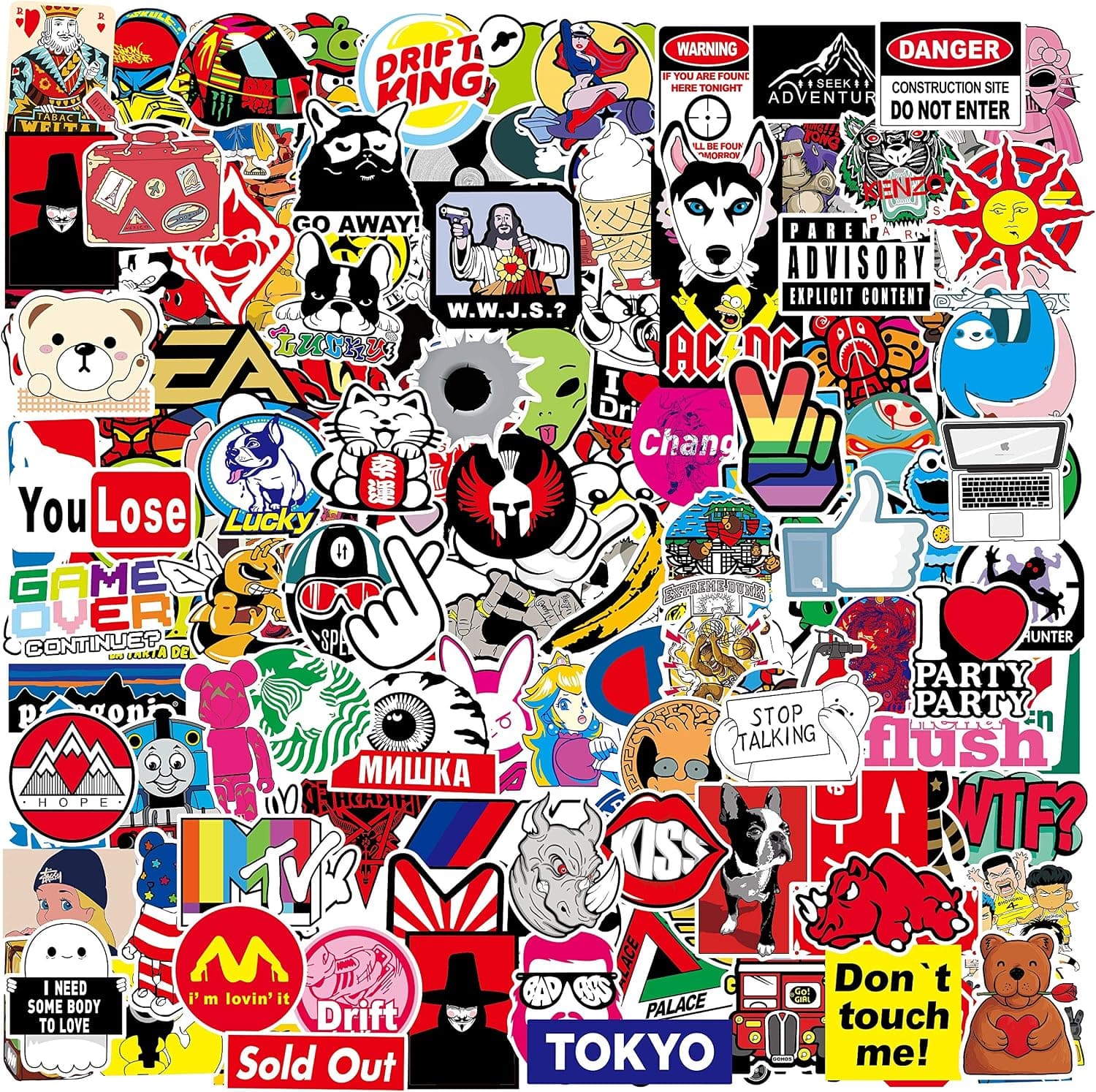 Cool Random Stickers Packs 206pcs Skateboard Car Laptop Water Bottle Adults Teens Vinyl Cute Aesthetic Stickers Decals