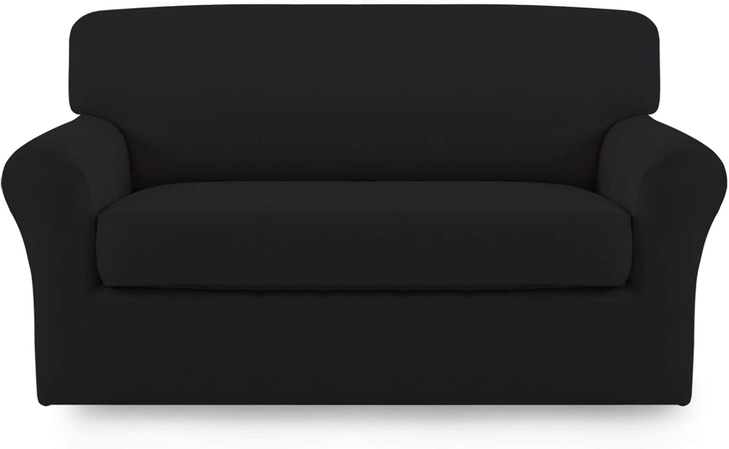 Easy-Going 2 Pieces Microfiber Stretch Sofa Slipcover Spandex Soft Fitted Sofa Couch Cover, Washable Furniture Protector with Elastic Bottom Kids, Pet (Loveseat, Black, Medium)