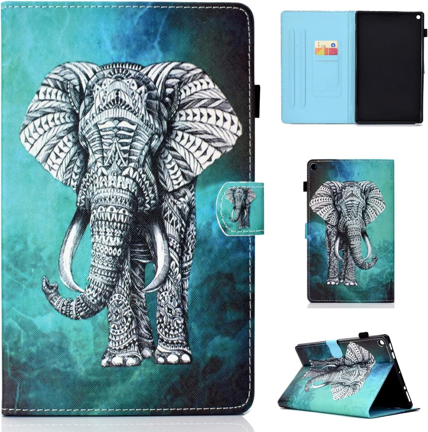 Dteck Case for All-New Amazon Fire HD 10 Tablet (7th Gen 2017 / 5th Gen 2015) - Slim Fit PU Leather Folio Stand Cover with Card Holder, Auto Wake/Sleep for Fire HD 10.1 inch Tablet, Elephant