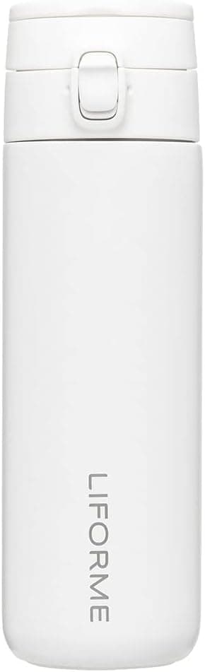 LIFORME Portable Water Bottle, Leakproof Screw Top, Lightweight, Eco-friendly, Hot/Cold Vacuum Insulation, Sweat-Free Double-Walled Design, BPA-Free, Grippy Textured Surface, 13OZ - White