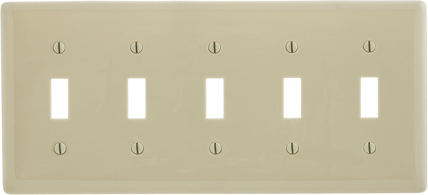 Bryant Electric NP5I 5-Gang/5-Toggle Nylon Wall Plate, Standard Size, Ivory