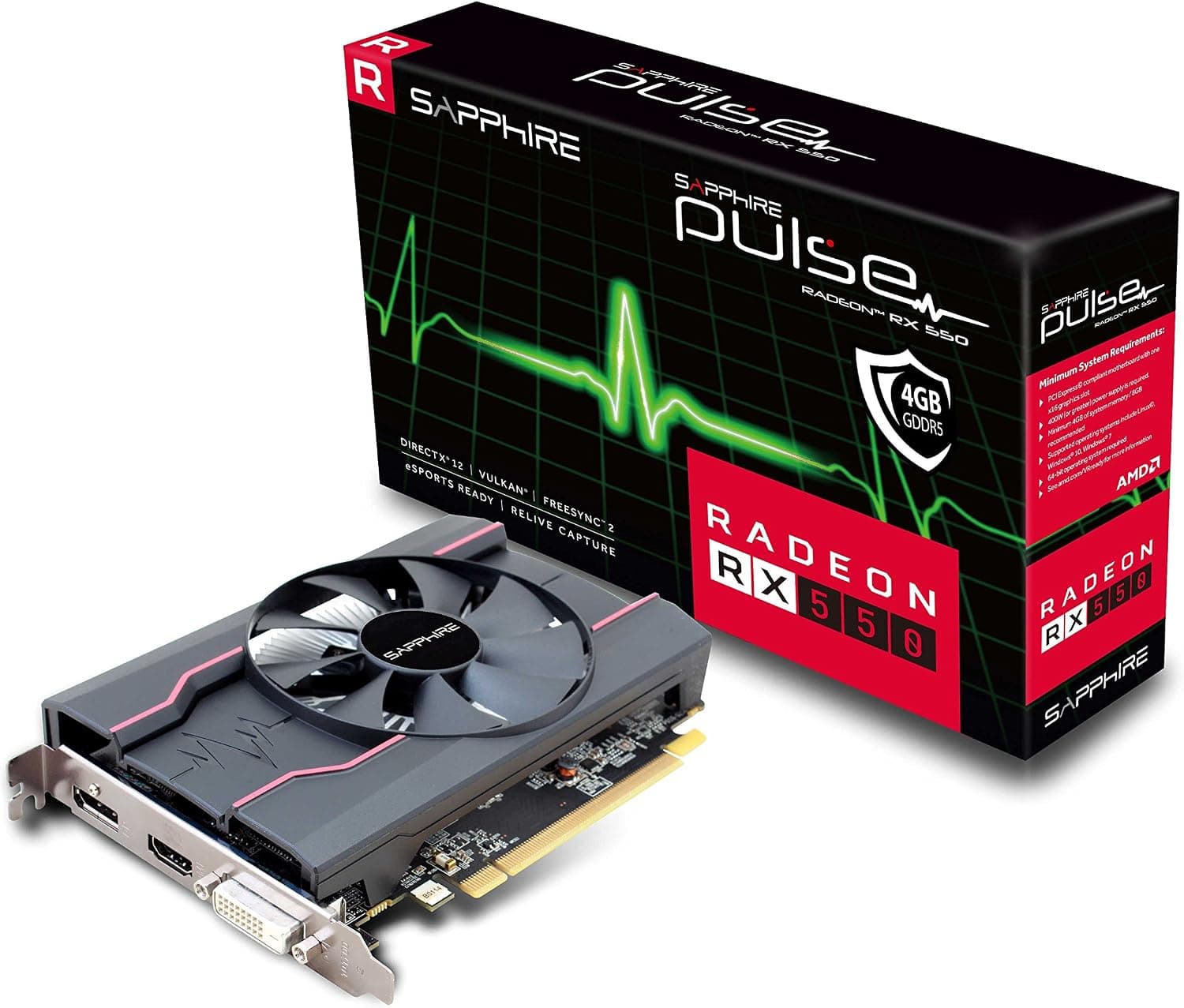 Sapphire 11268-15-20G Radeon Pulse RX 550 4GB GDDR5 HDMI / DVI-D / DP (UEFI) PCI-E Graphics Card