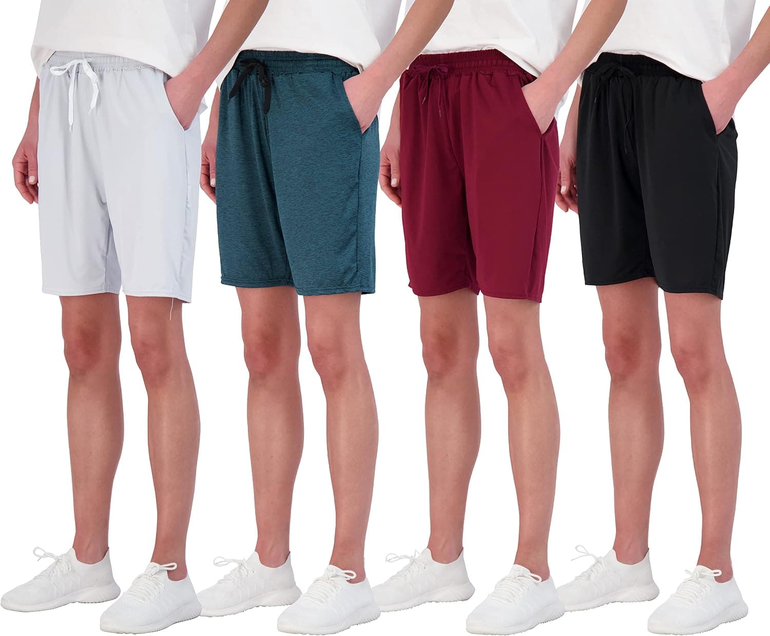Women’s Plus Size Quick Dry Dri Fit 7 Inch Inseam Athletic Casual Lounge Fitness Gym Training Long Shorts High Waisted Running Bermuda Shorts Pockets Ladies Workout Walking Active