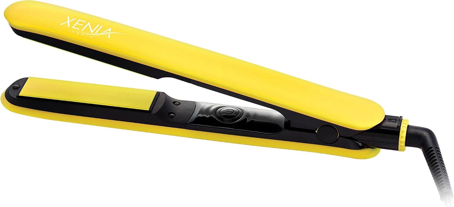 Xenia Paris Fairytale Bliss, Silicone Grip Hair Straightening Flat Iron, 1" H, Yellow