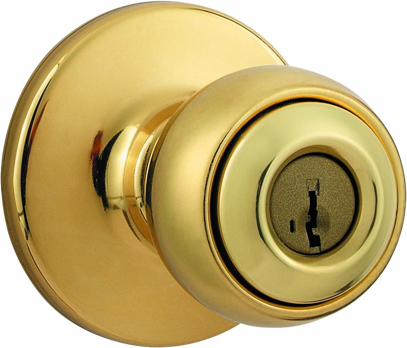 Kwikset featuring SmartKey Storeroom Vestibule Knob Feat in Polished Brass 450P 3 SMT 6AL RCS