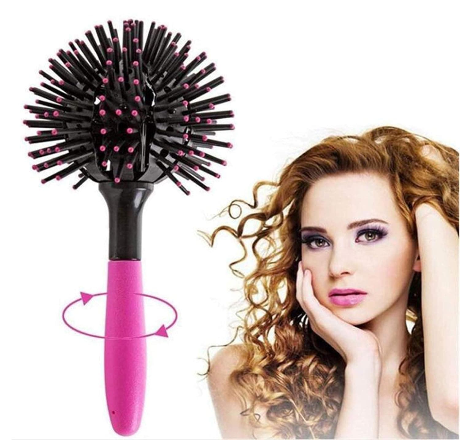 CLINV 3D Bomb Curl Hair Brush 360 deg Styling Salon Round Hair Curling Hair Brush No Heating Hair Curler Comb, 3D Spherical Shape Hair Brush for Women (A)